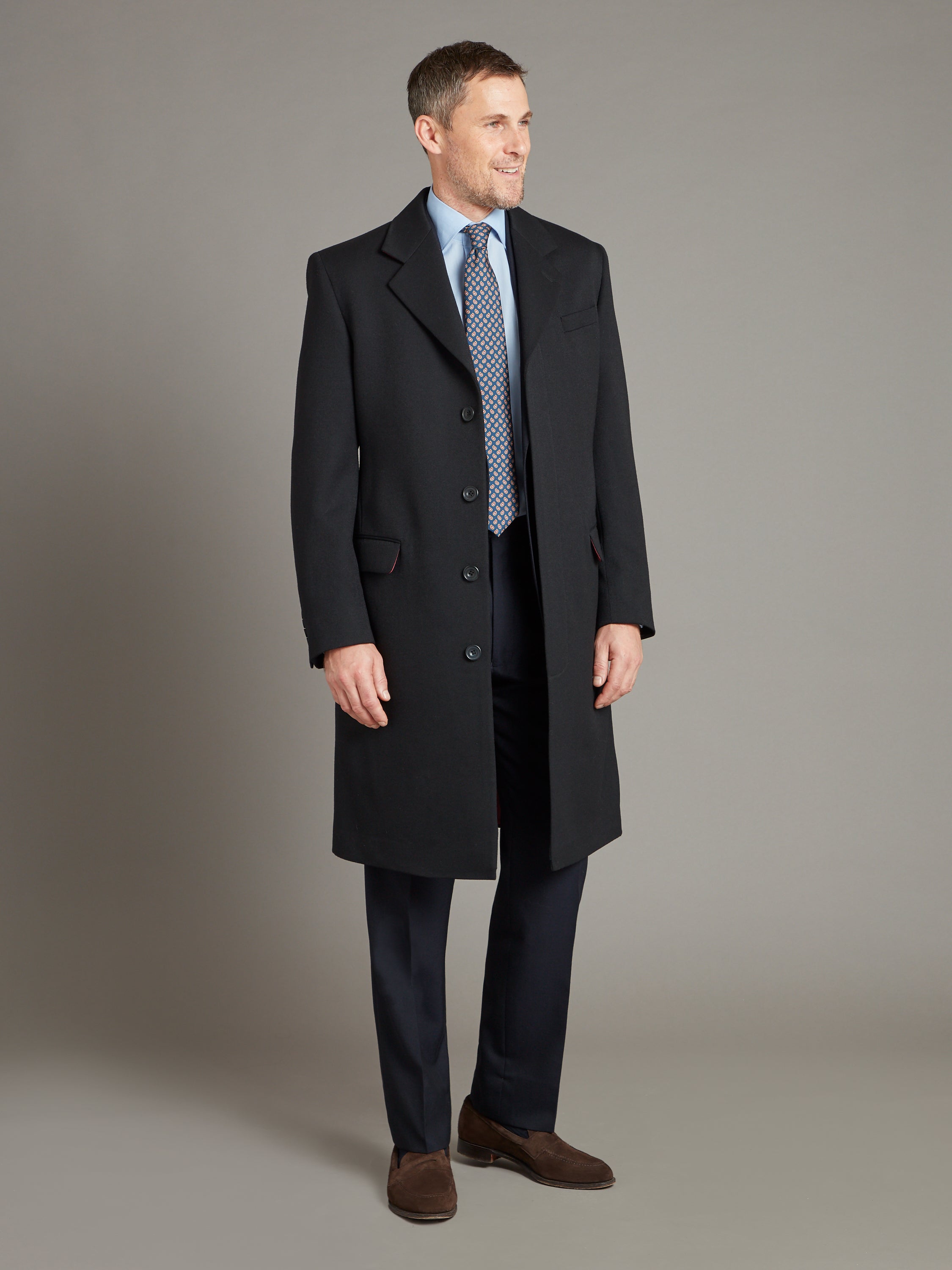 Single Breasted Wool Overcoat - Black
