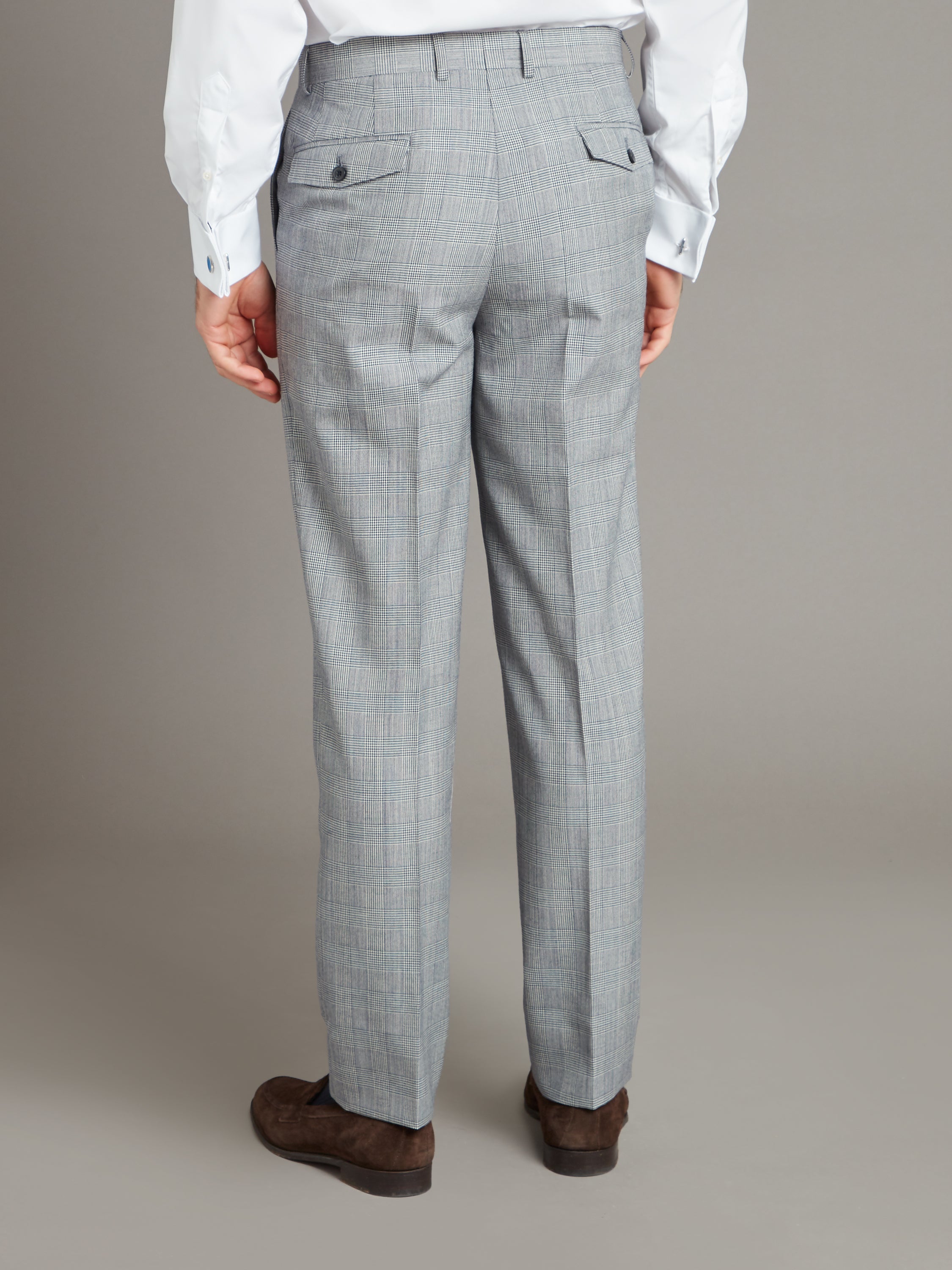 Flat Front Trousers with Coin Pocket - Prince of Wales Navy