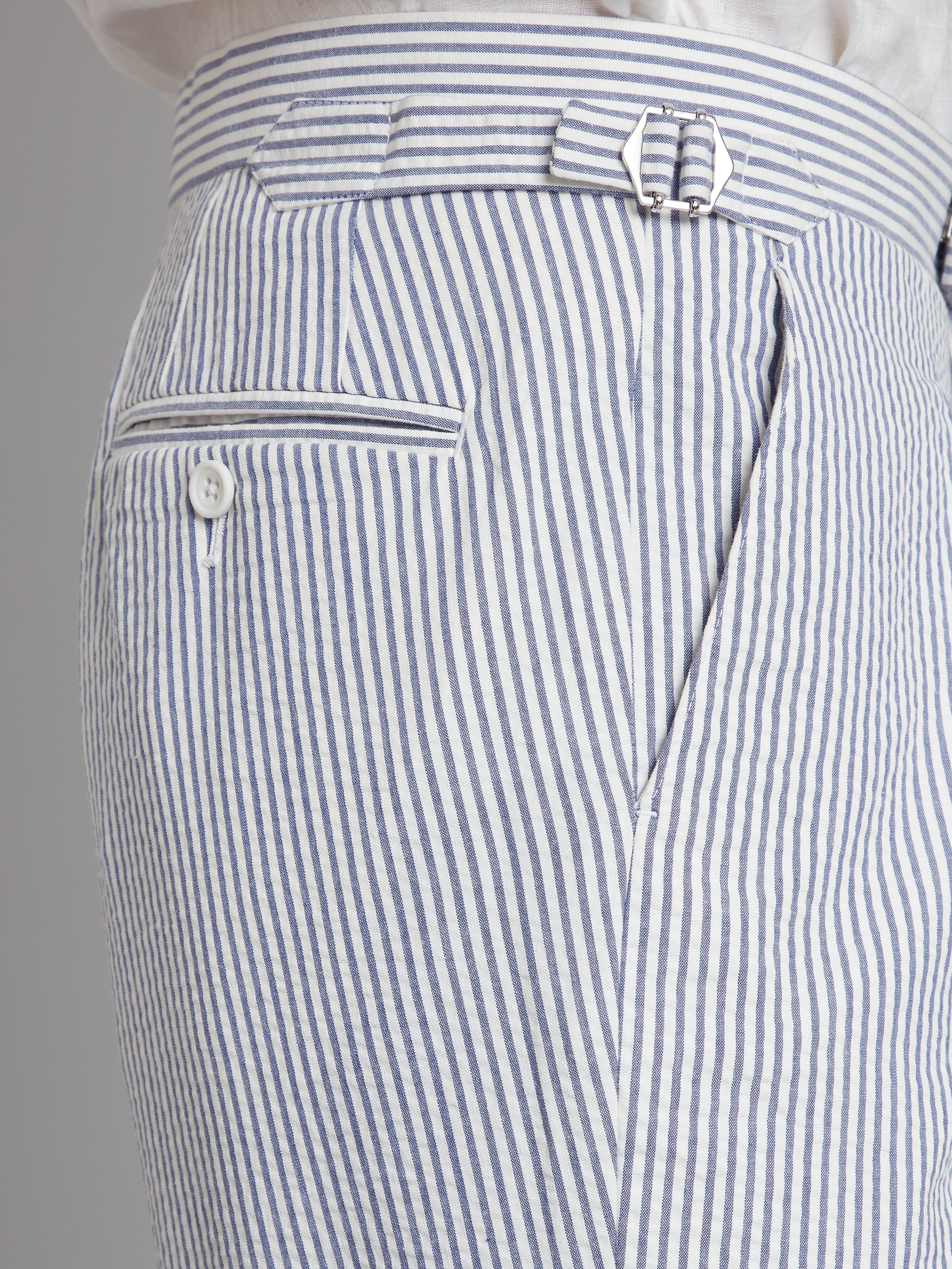 Pleated Trousers - Navy/White Stripe