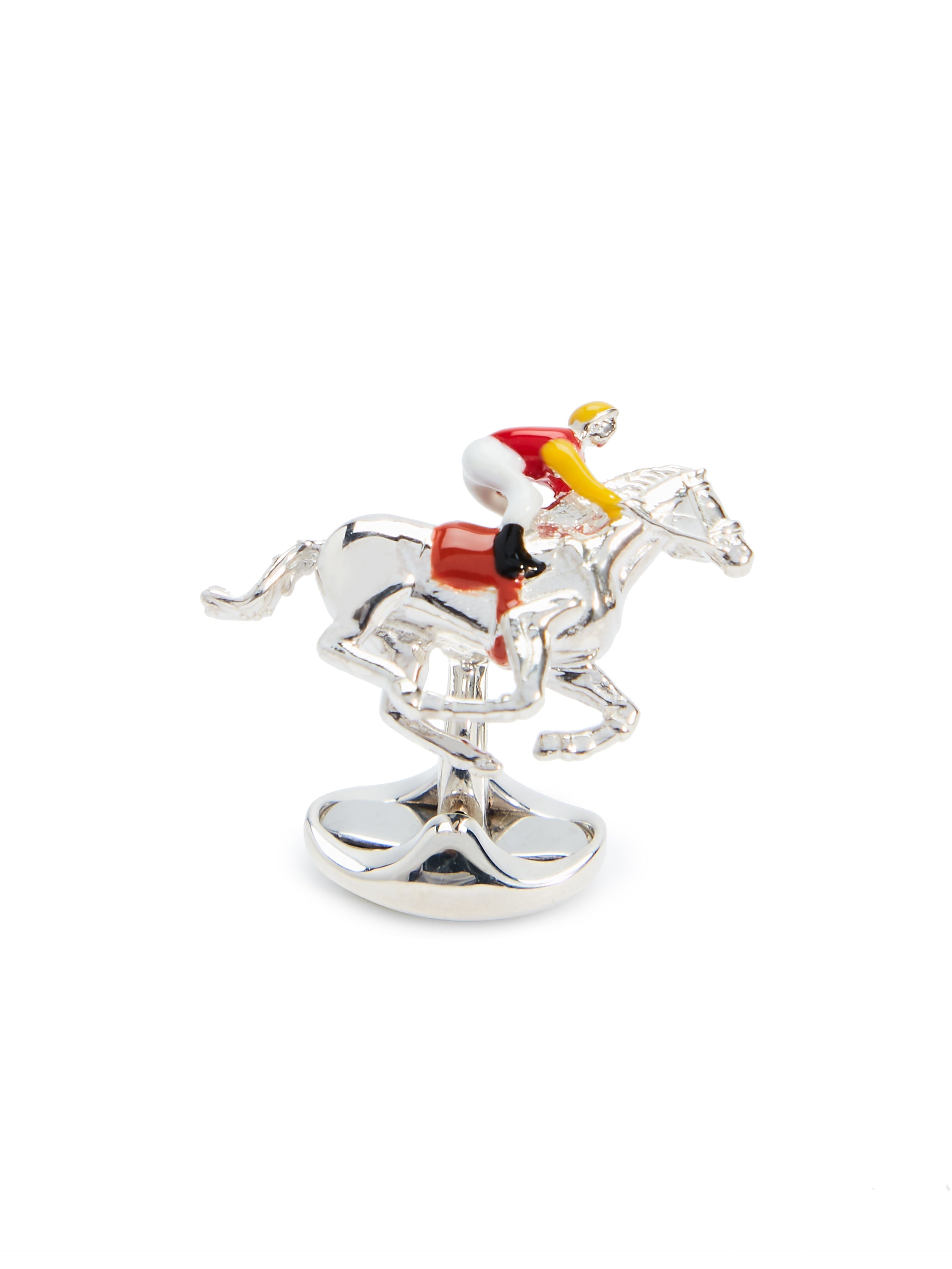 Sterling Silver Horse and Jockey Cufflinks - Red/Yellow