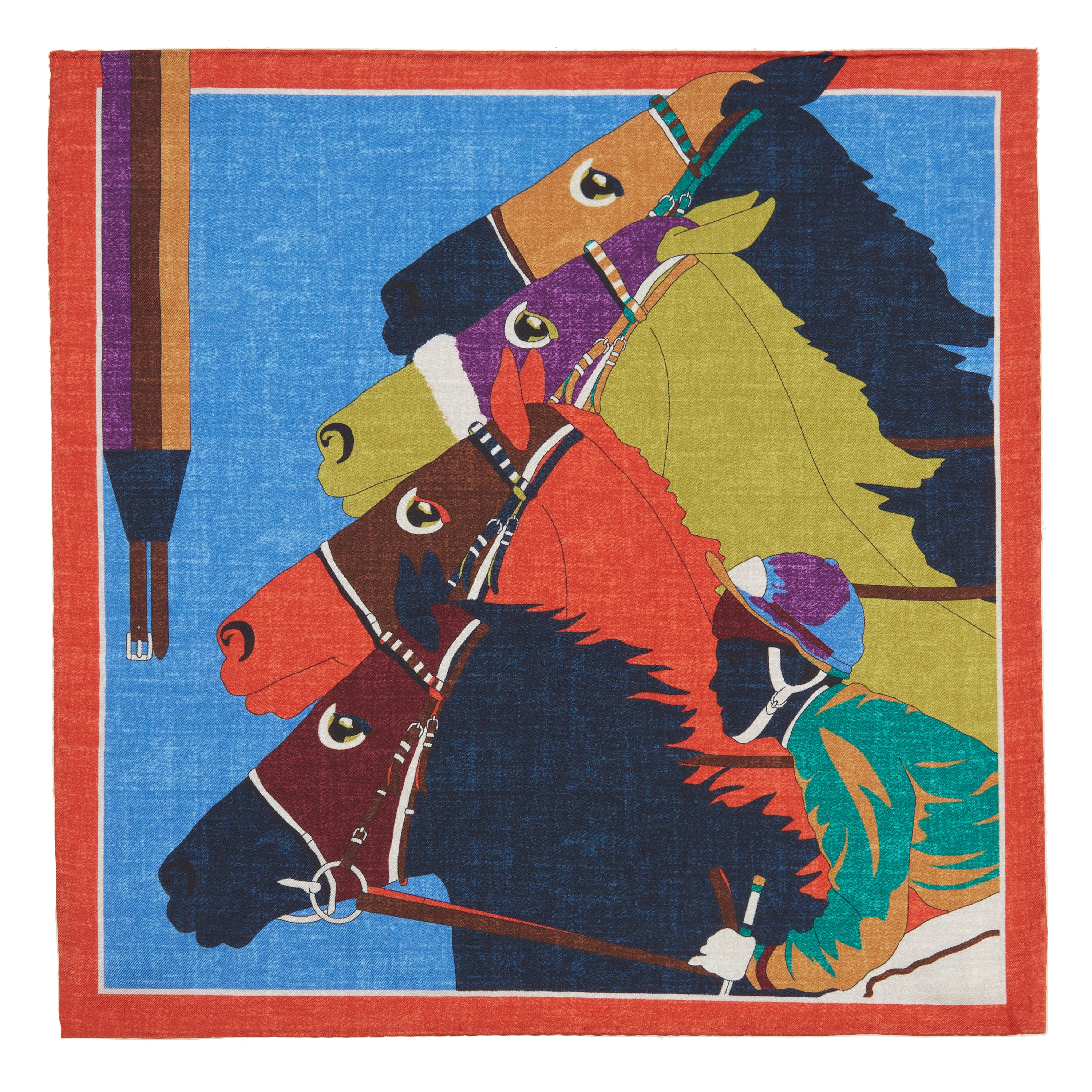 Horse Racing Pocket Square - Orange/Blue