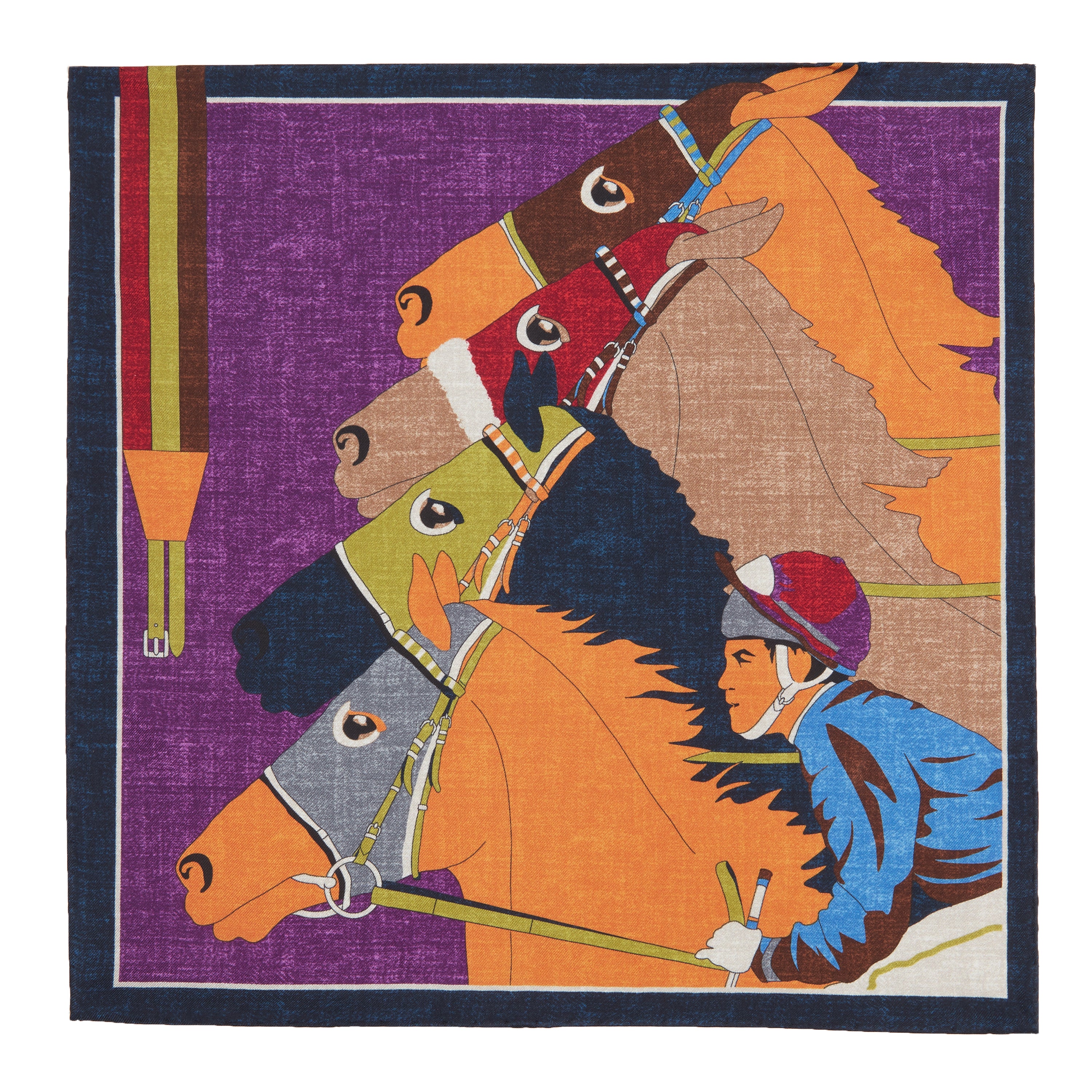 Horse Racing Pocket Square - Navy/Purple
