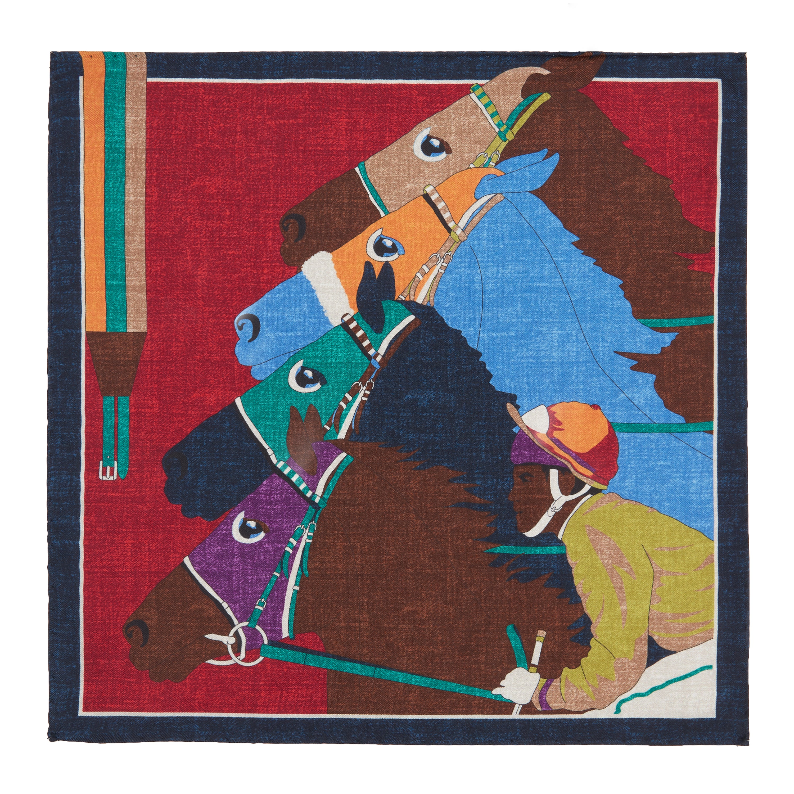 Horse Racing Pocket Square - Navy/Red