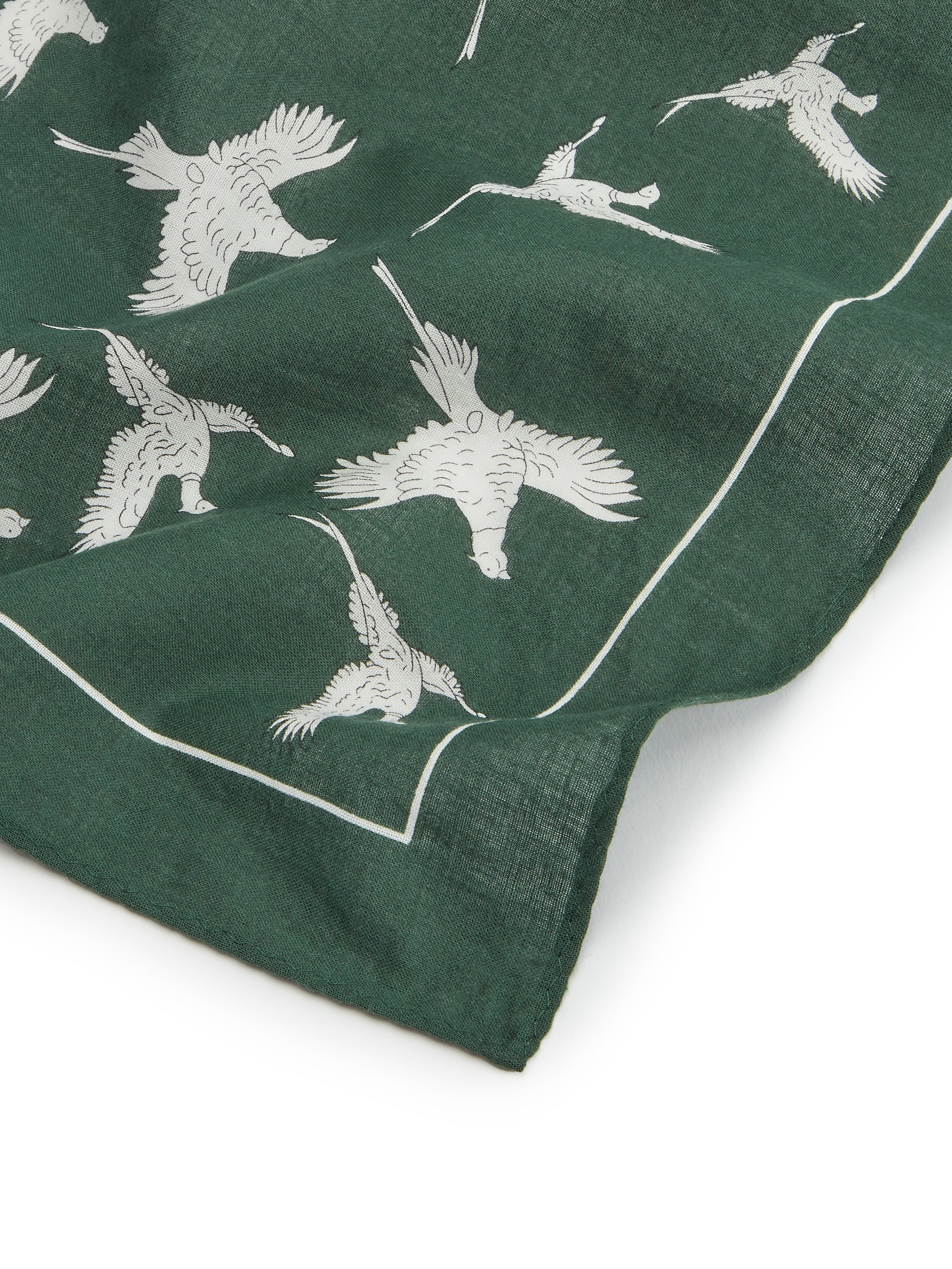 Cotton Pheasant Handkerchief - Bottle Green