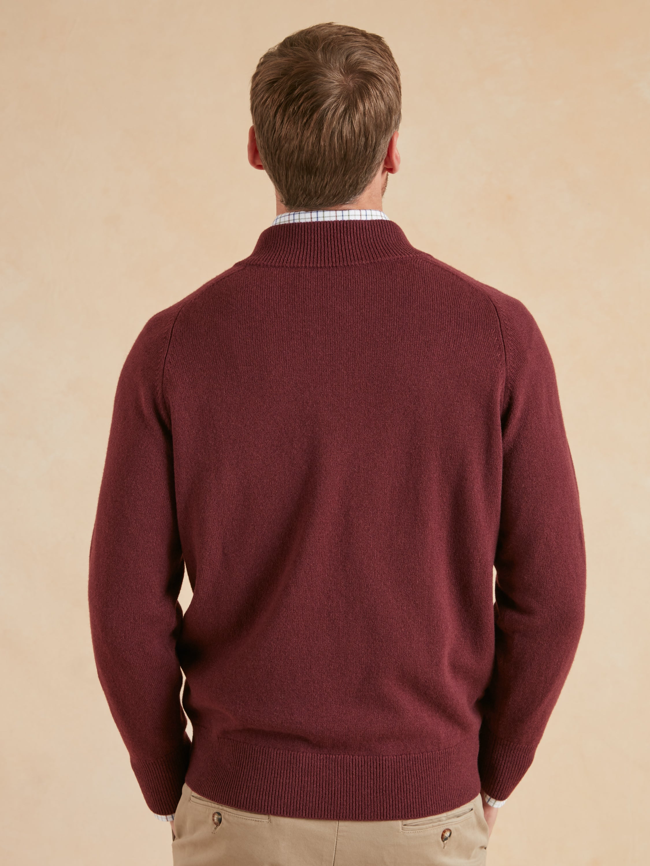 Quarter Zip Lambswool Jumper - Burgundy