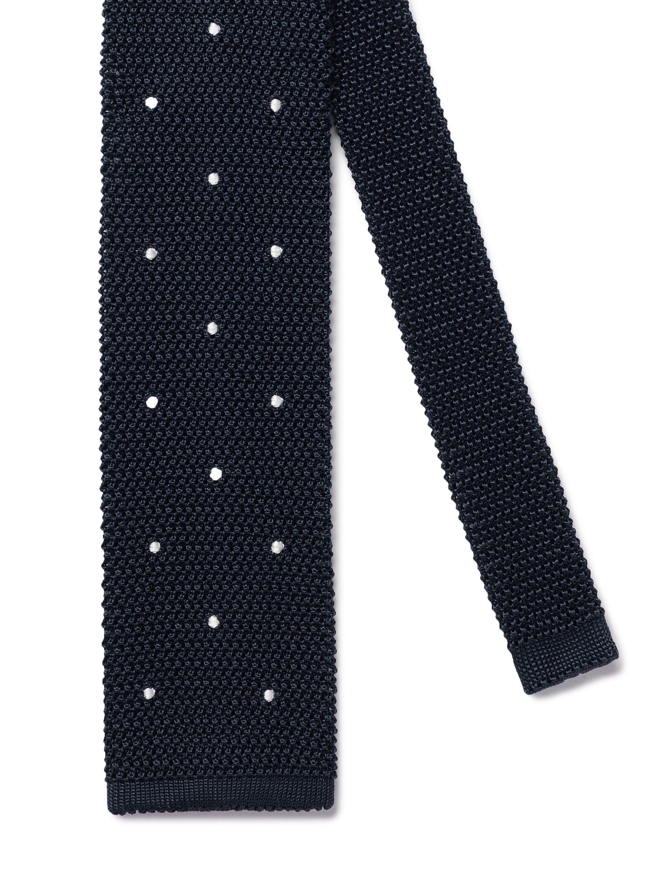 Silk Knitted Polka Dot Tie - Navy
