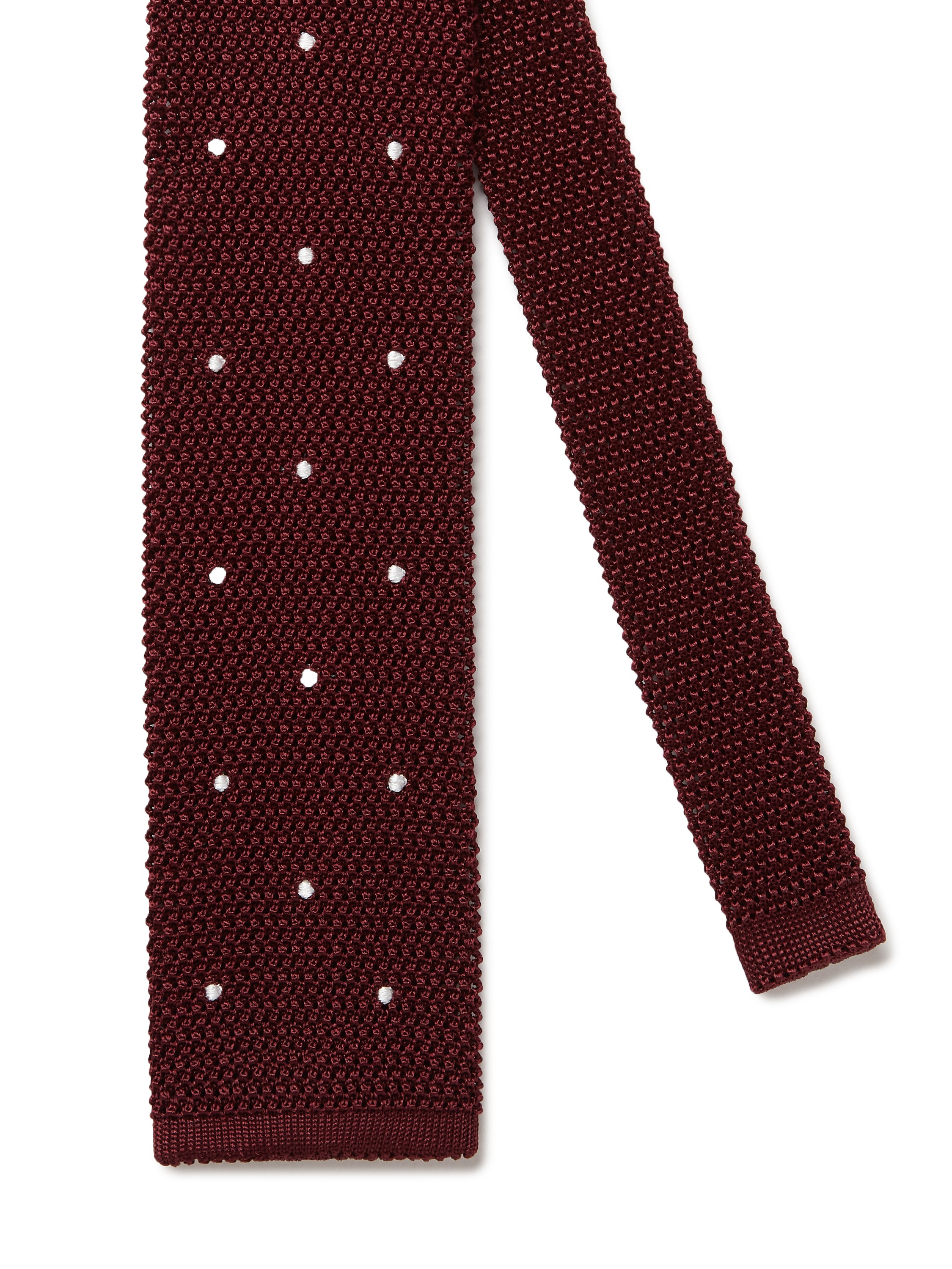 Silk Knitted Polka Dot Tie - Burgundy