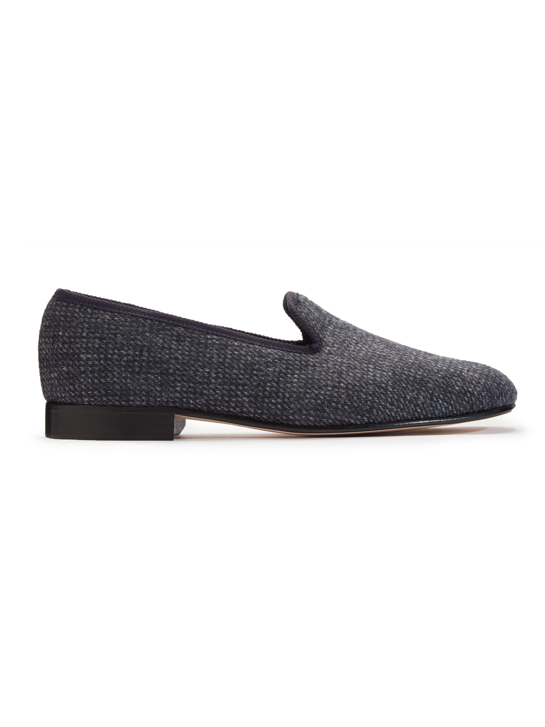 Nailhead Tweed Slippers - Navy
