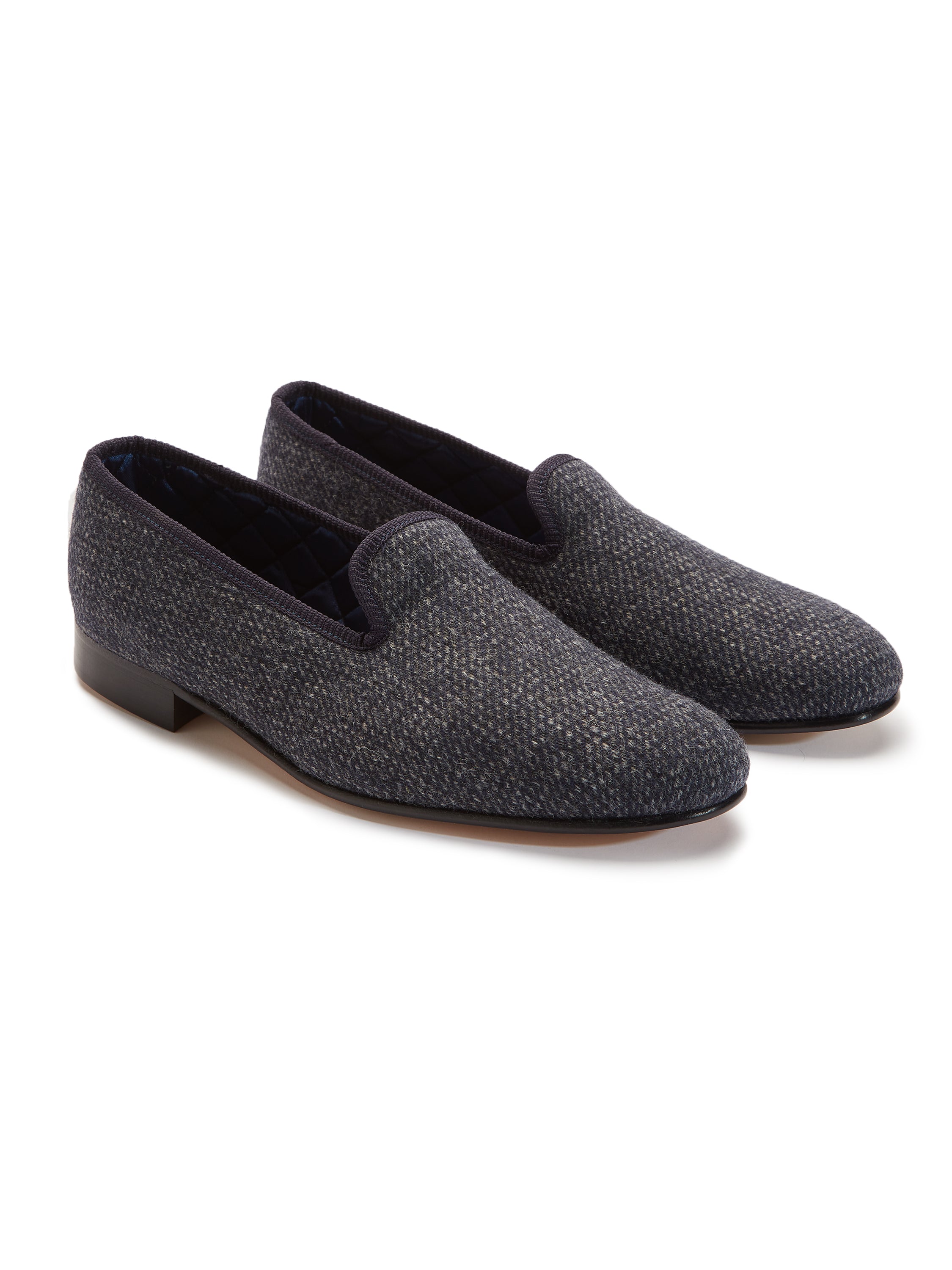Nailhead Tweed Slippers - Navy