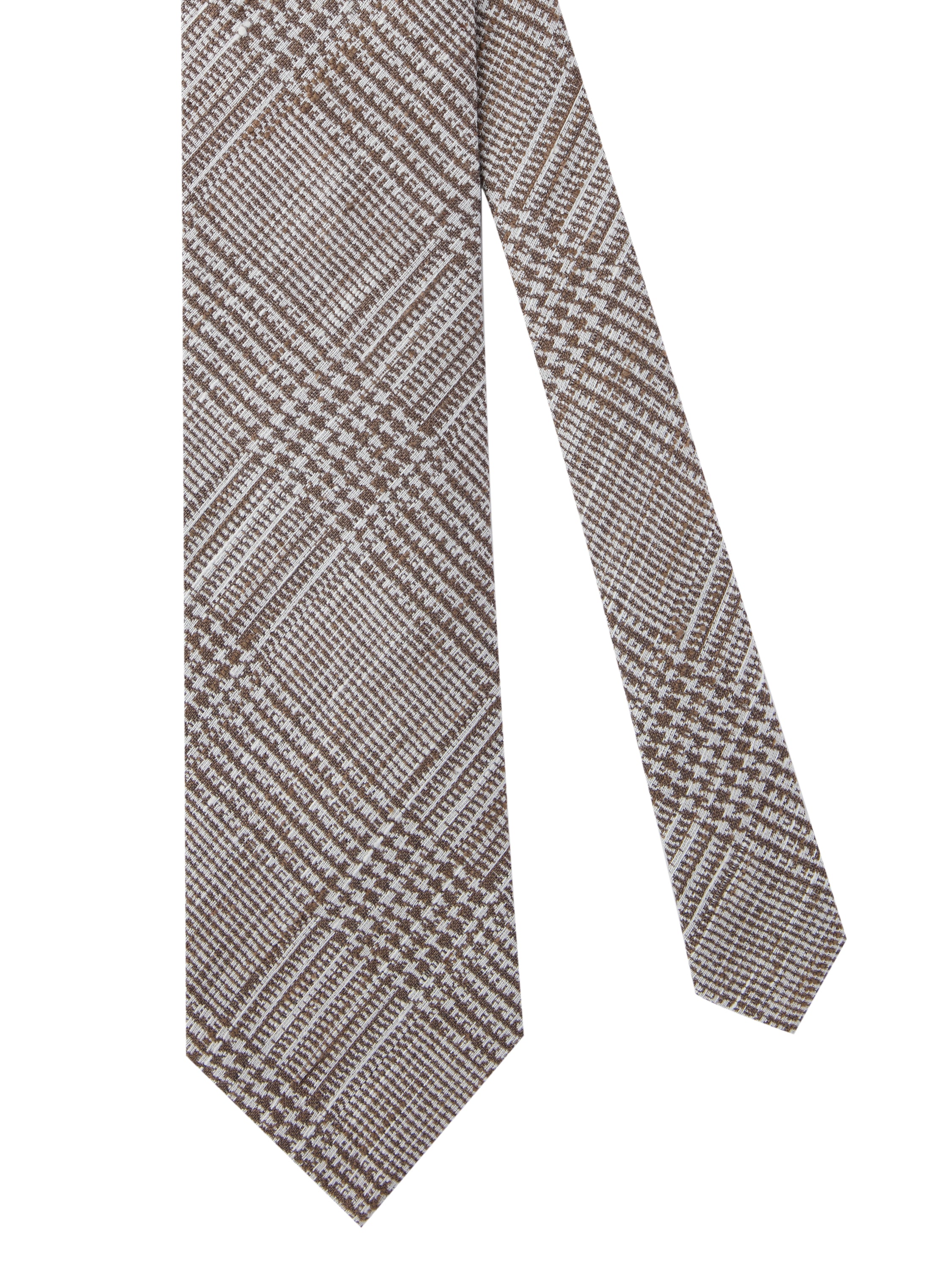 Pure Silk Prince of Wales Shantung Tie - Brown