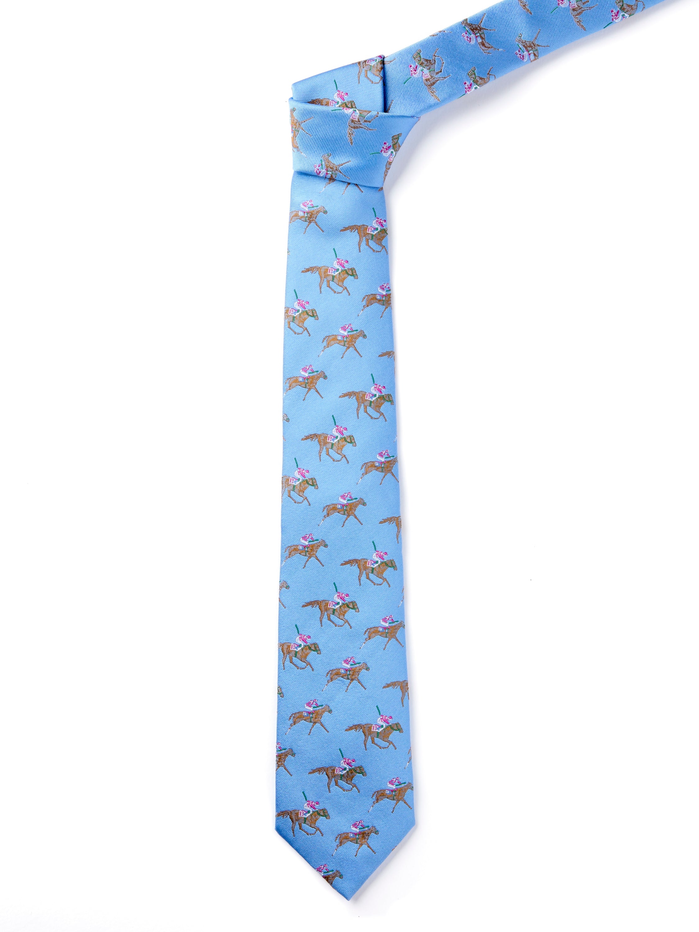 English Woven Silk Horse Racing Tie - Pale Blue
