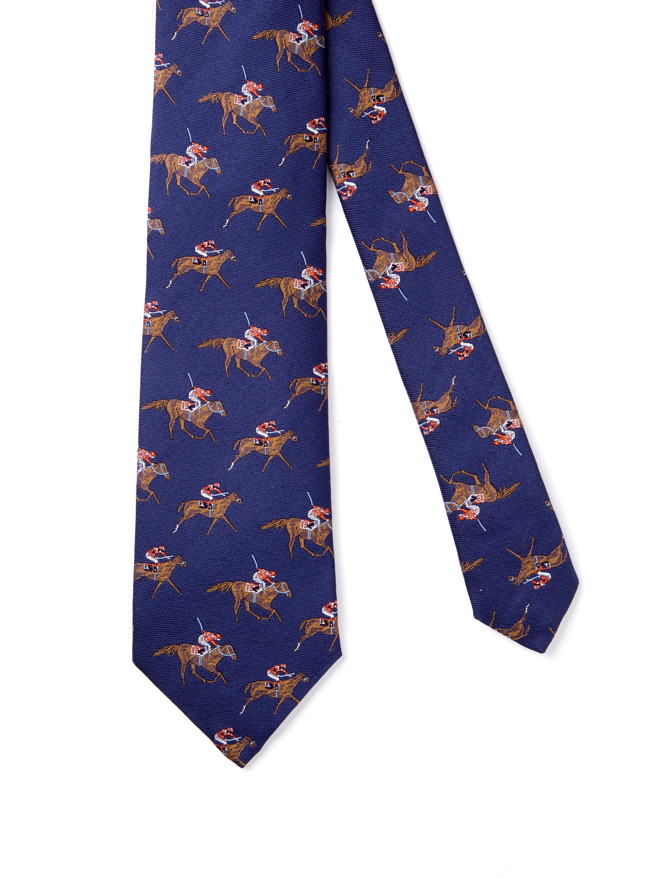 English Woven Silk Horse Racing Tie - Navy