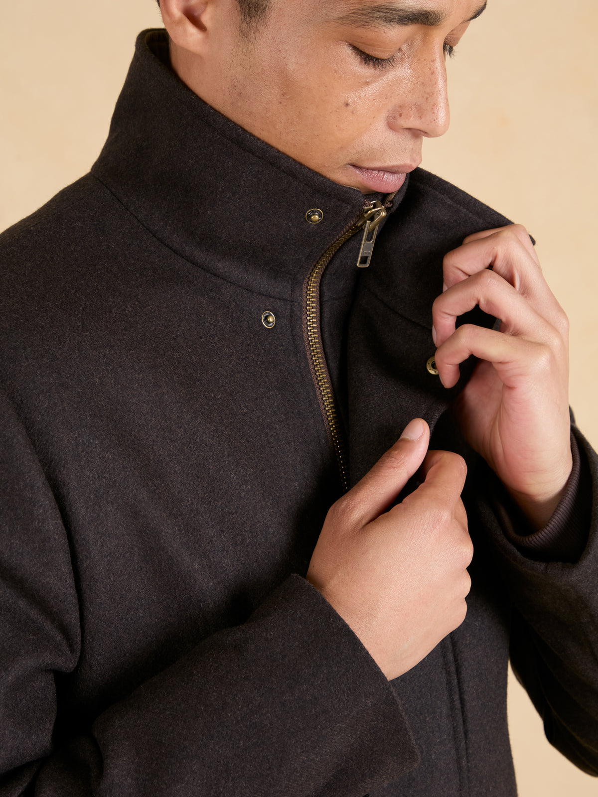 Draycott Stand-Collar Coat - Brown Double Melton Wool