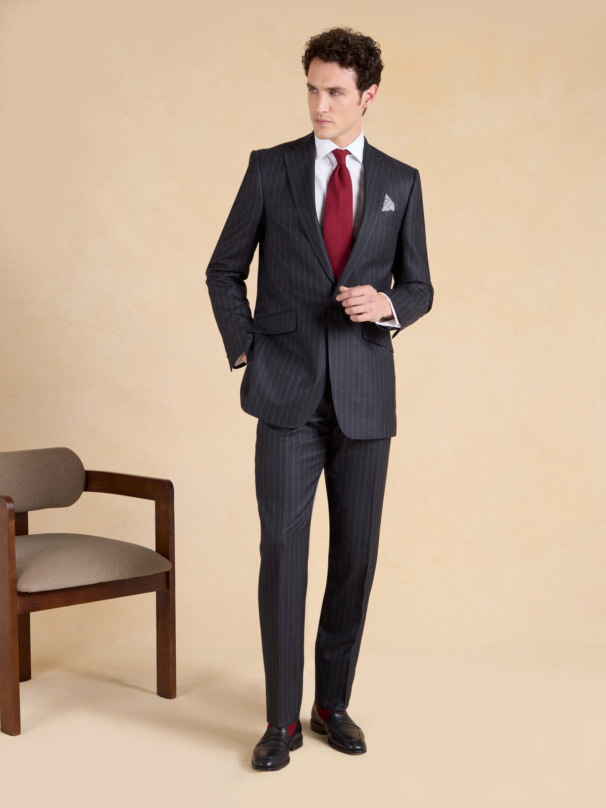Eaton Suit - Charcoal Wool Chalk Stripe
