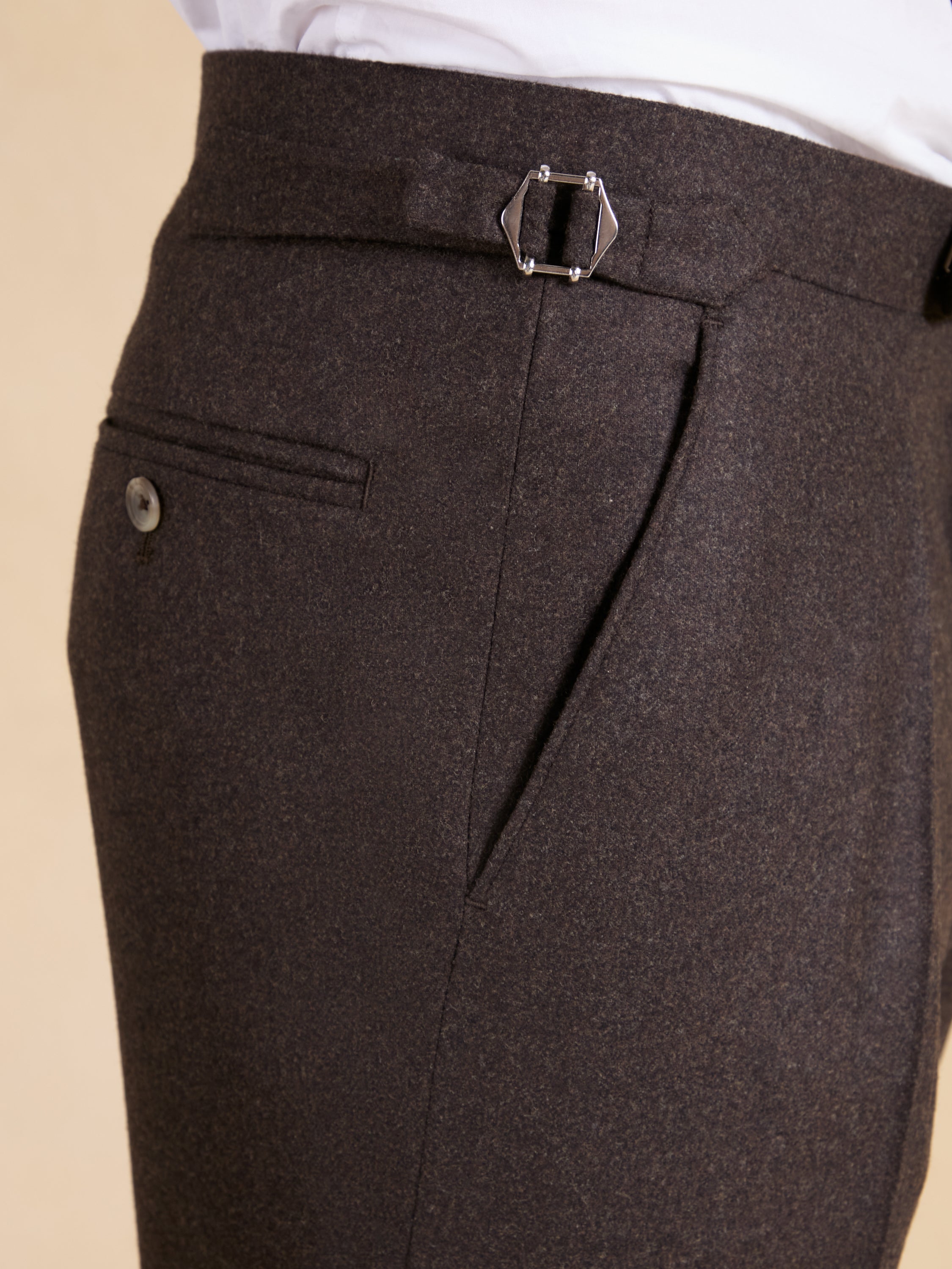 Grosvenor Pleated Trousers - Brown Flannel Wool
