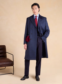 Onslow Double Breasted Covert Coat - Navy Wool