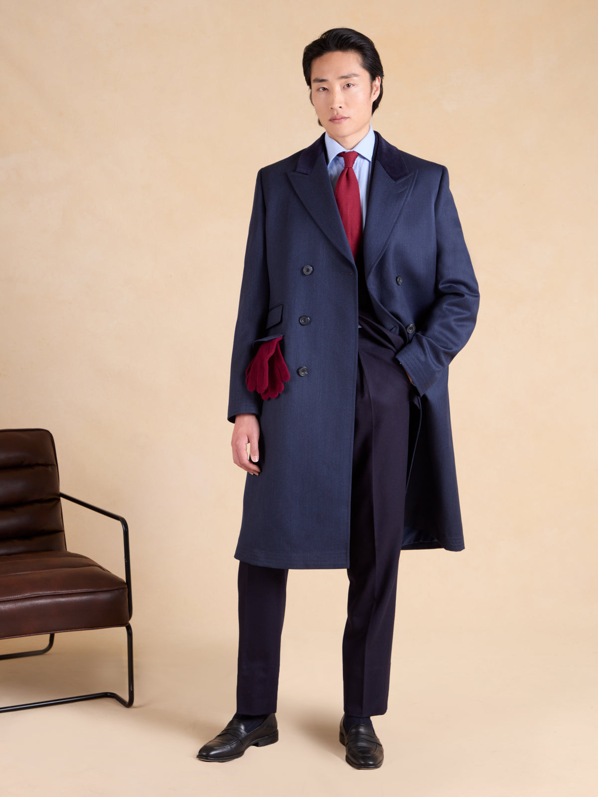 Onslow Double Breasted Covert Coat - Navy Wool