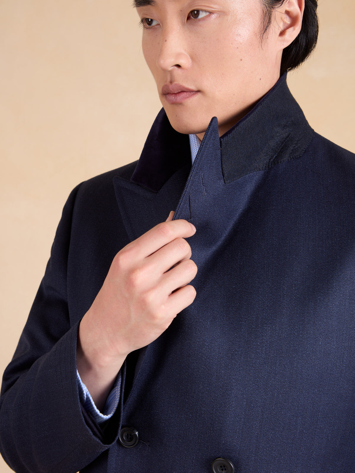 Onslow Double Breasted Covert Coat - Navy Wool