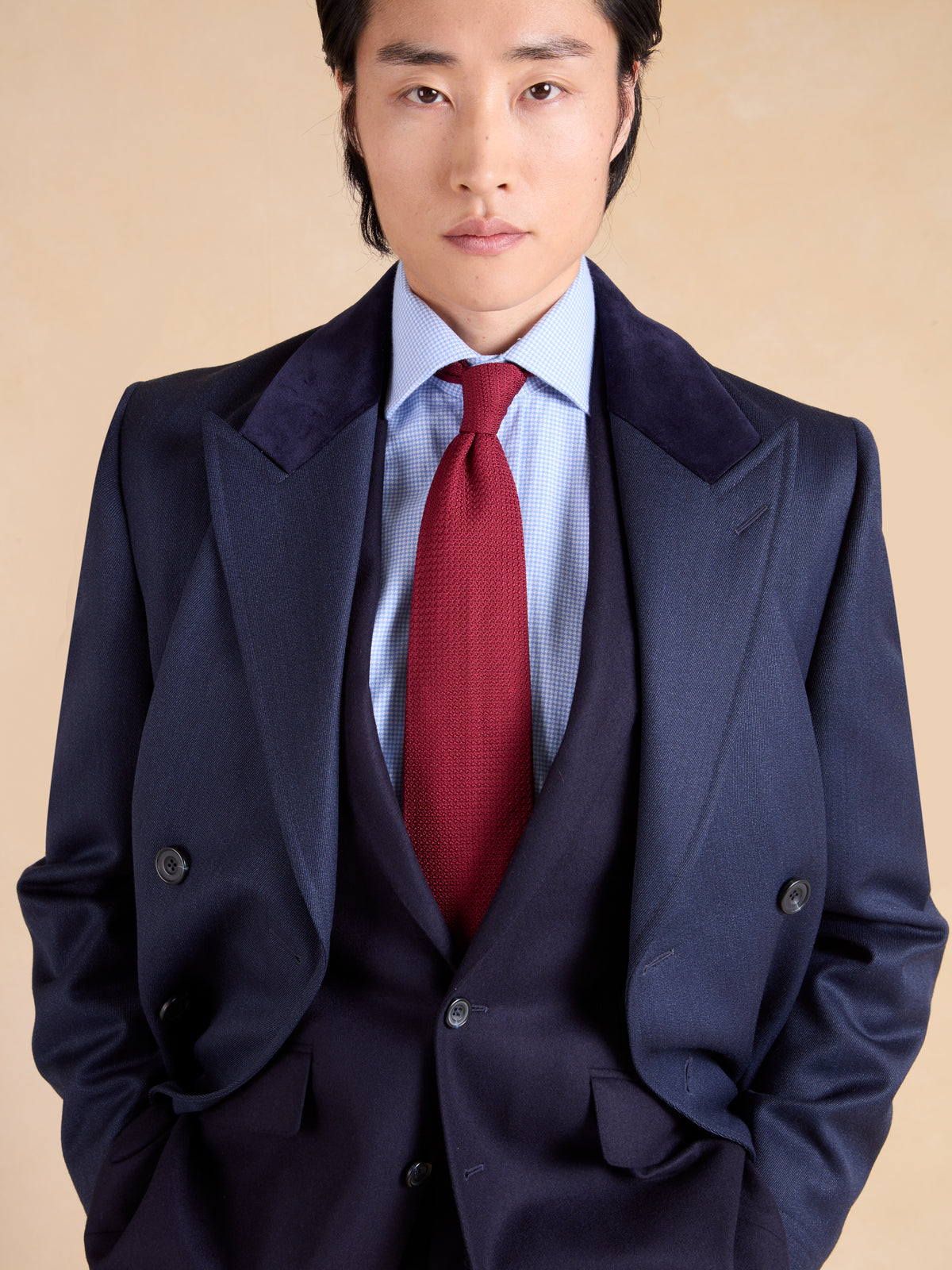 Onslow Double Breasted Covert Coat - Navy Wool