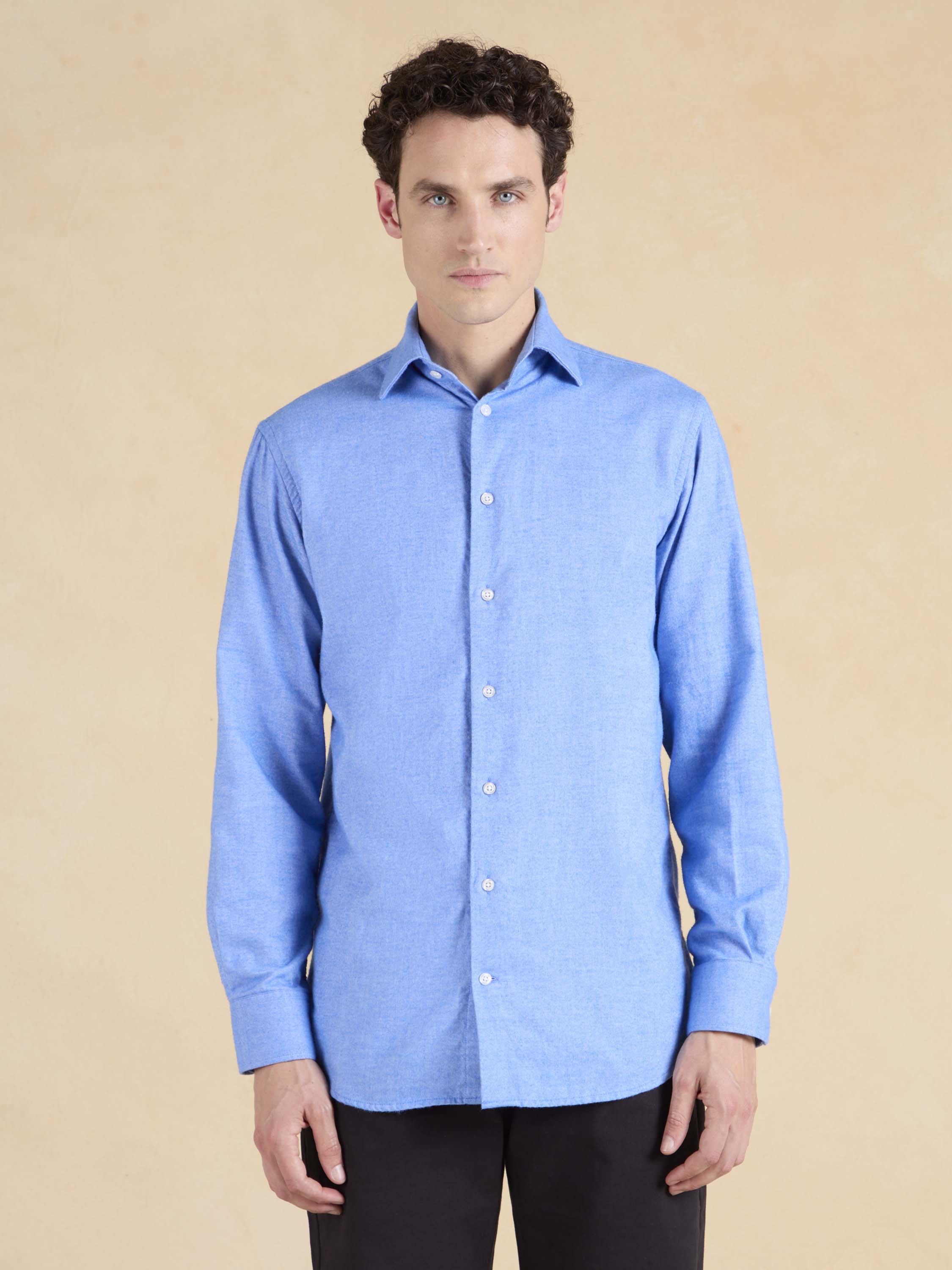 Sloane Shirt - Mid Blue Ultra Soft Brushed Cotton