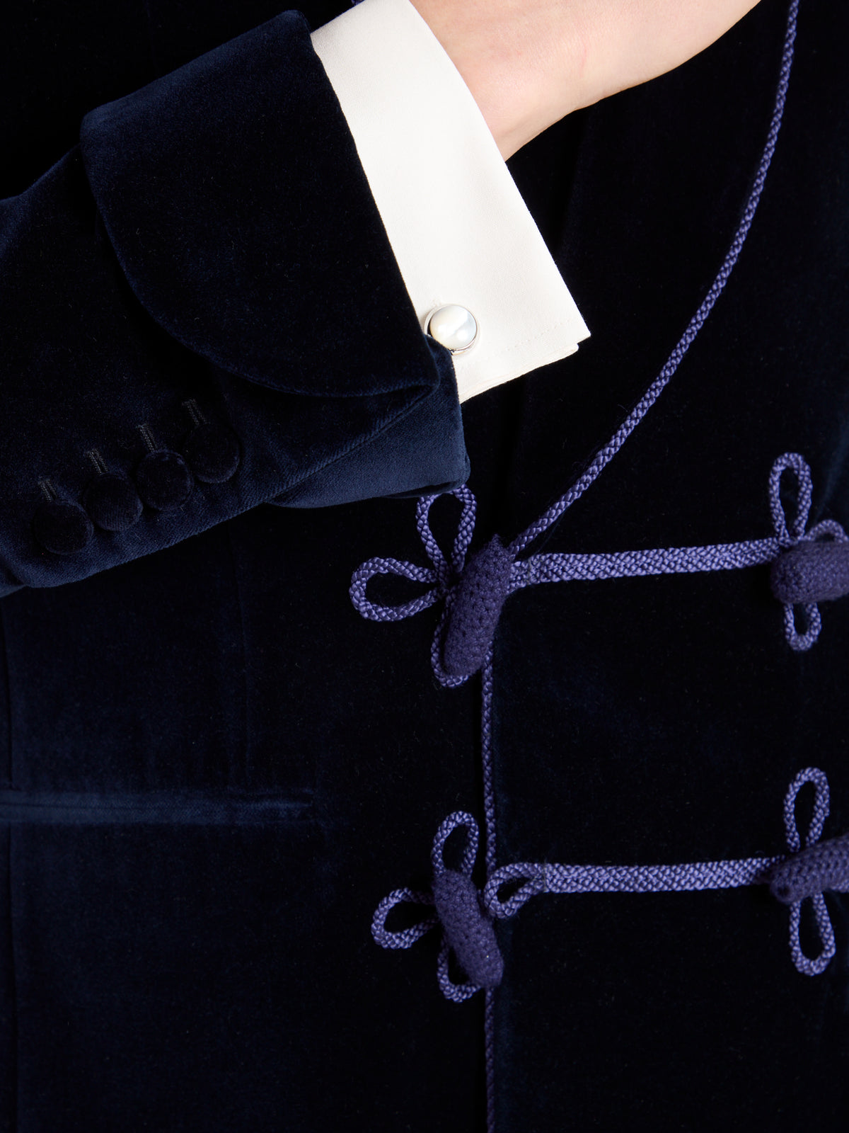 Caversham Smoking Jacket with Silk Toggles - Navy Cotton Velvet
