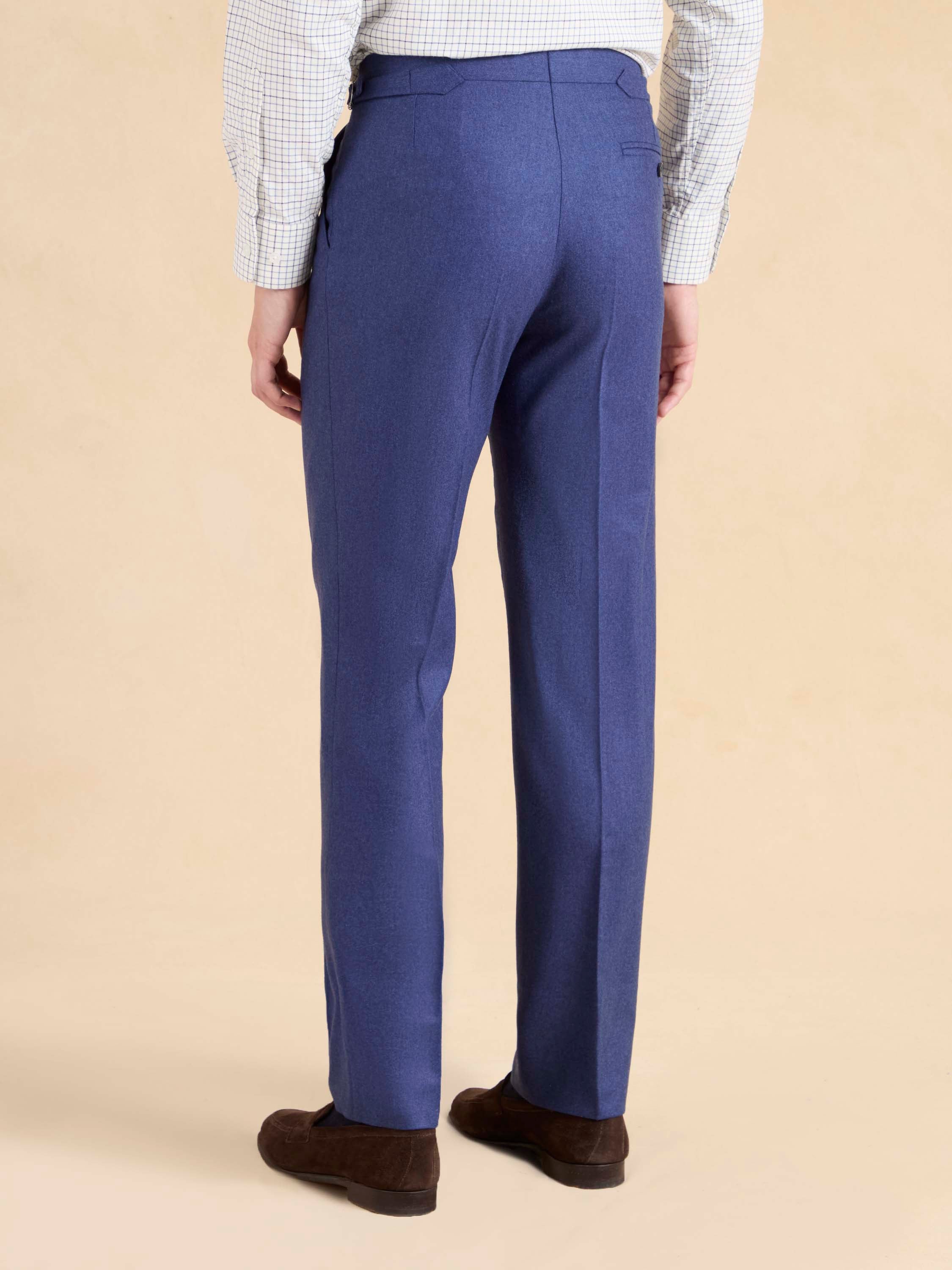 Grosvenor Pleated Trousers - Mid Blue Flannel Wool