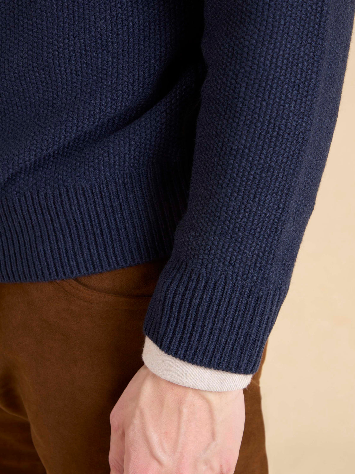 Lansdowne Moss Stitch Crew Neck Jumper - Navy Lambswool