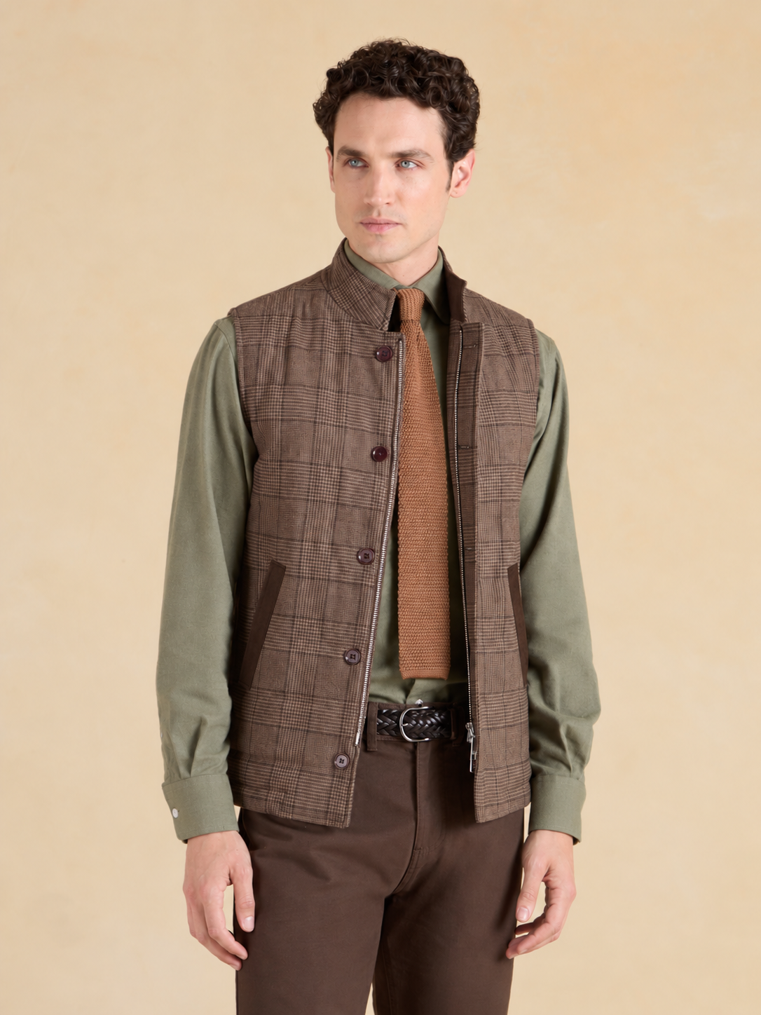 Markham Gilet - Brown Checked Cashmere Blend