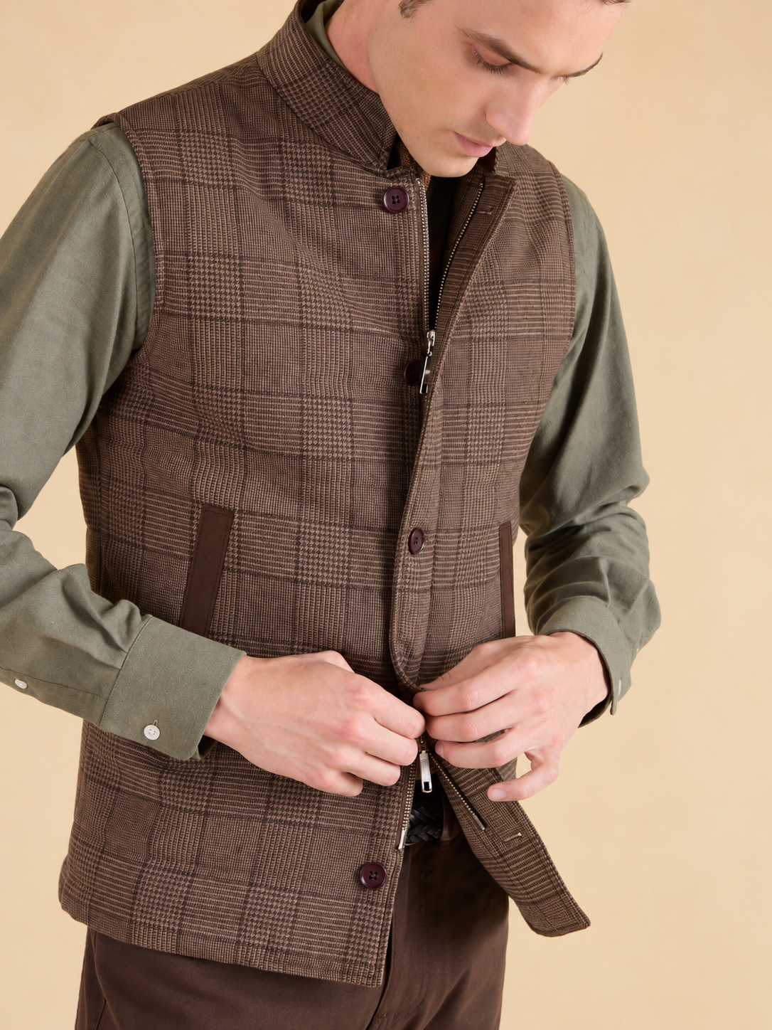 Markham Gilet - Brown Checked Cashmere Blend