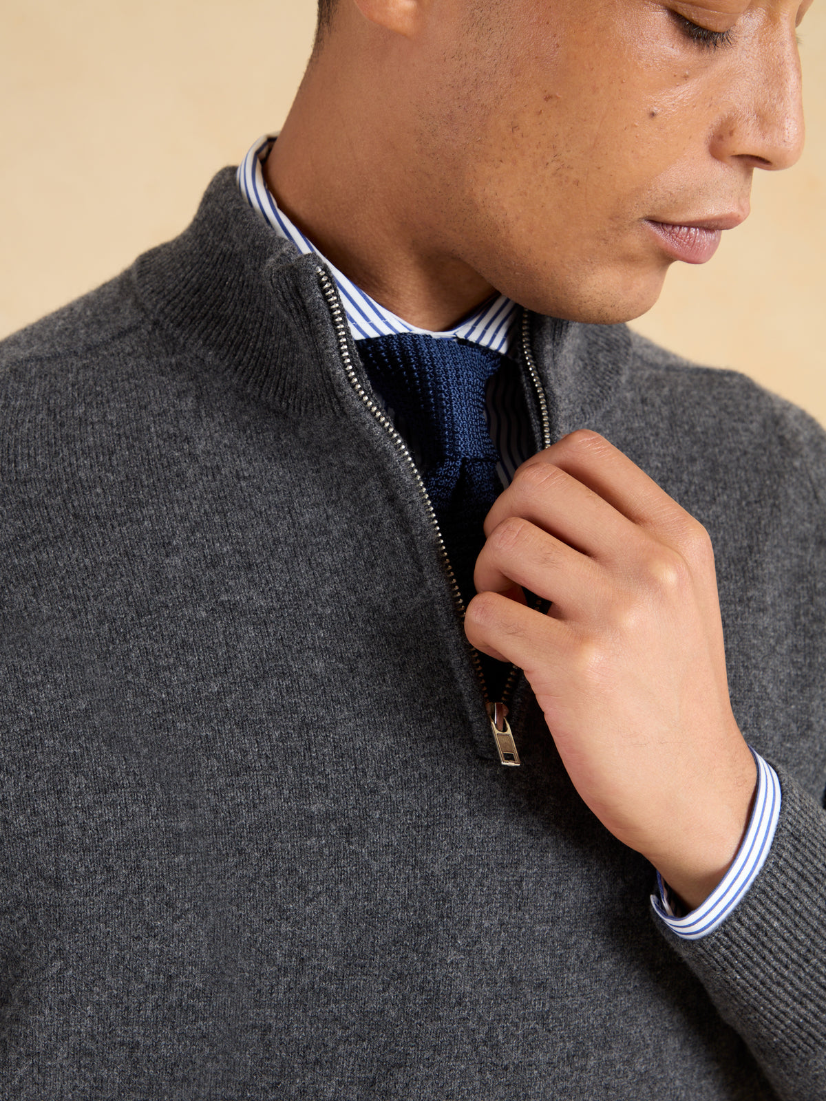 Ashbourne Quarter Zip Jumper – Charcoal Lambswool
