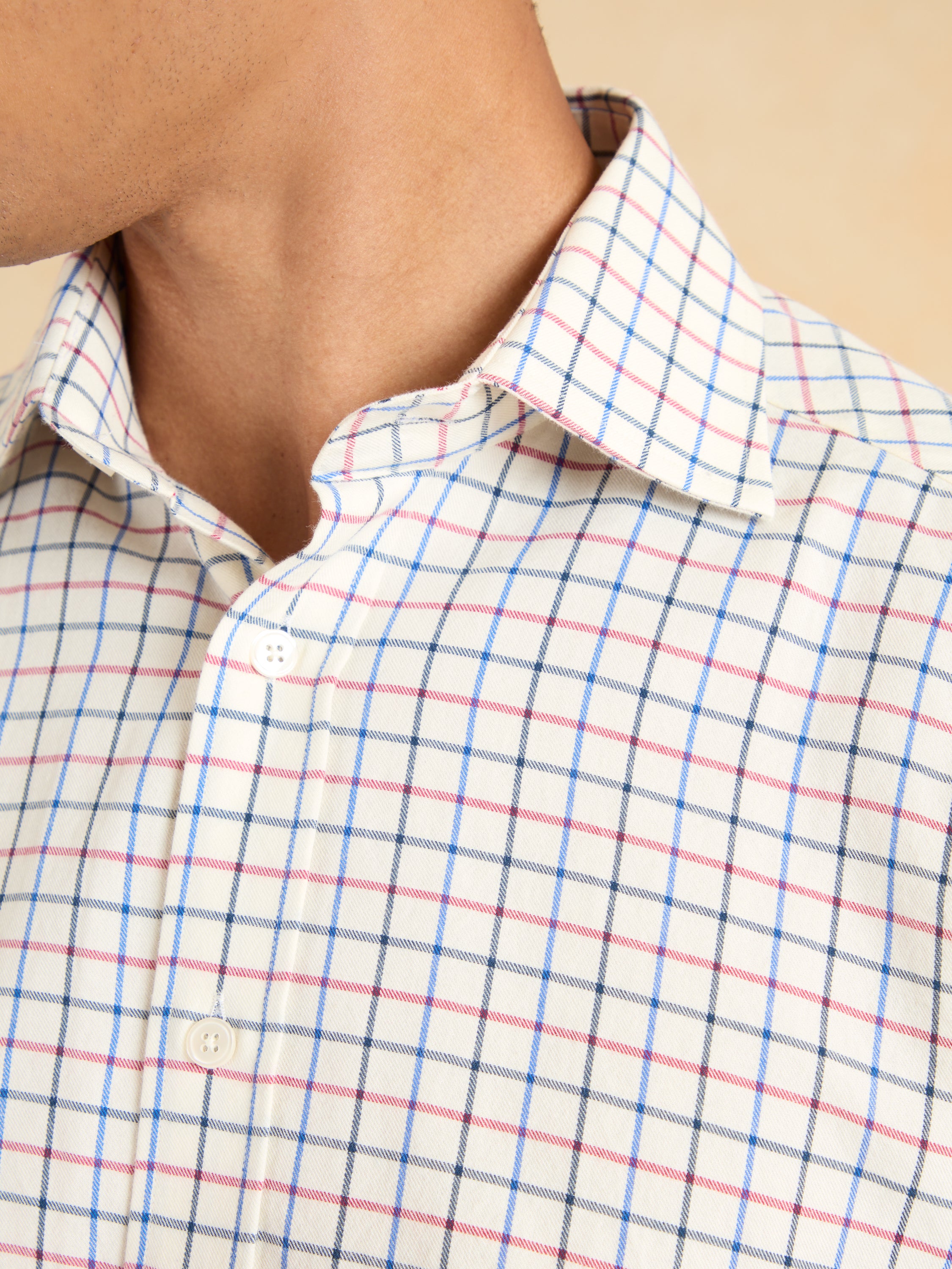 City Tattersall Shirt - Red and Navy Brushed Cotton