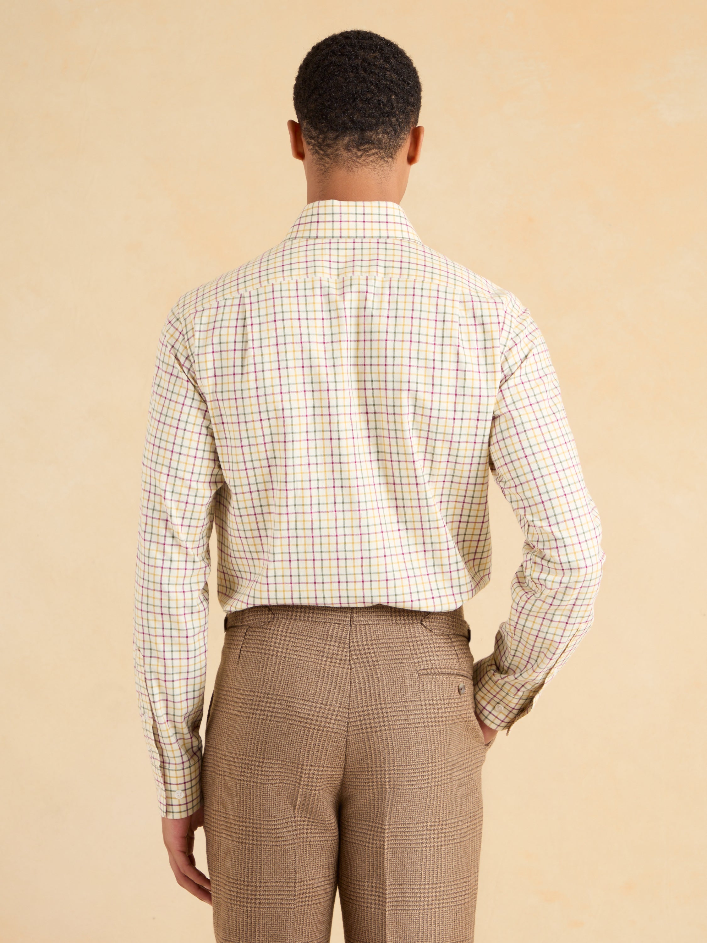City Tattersall Shirt - Tan and Burgundy Cotton