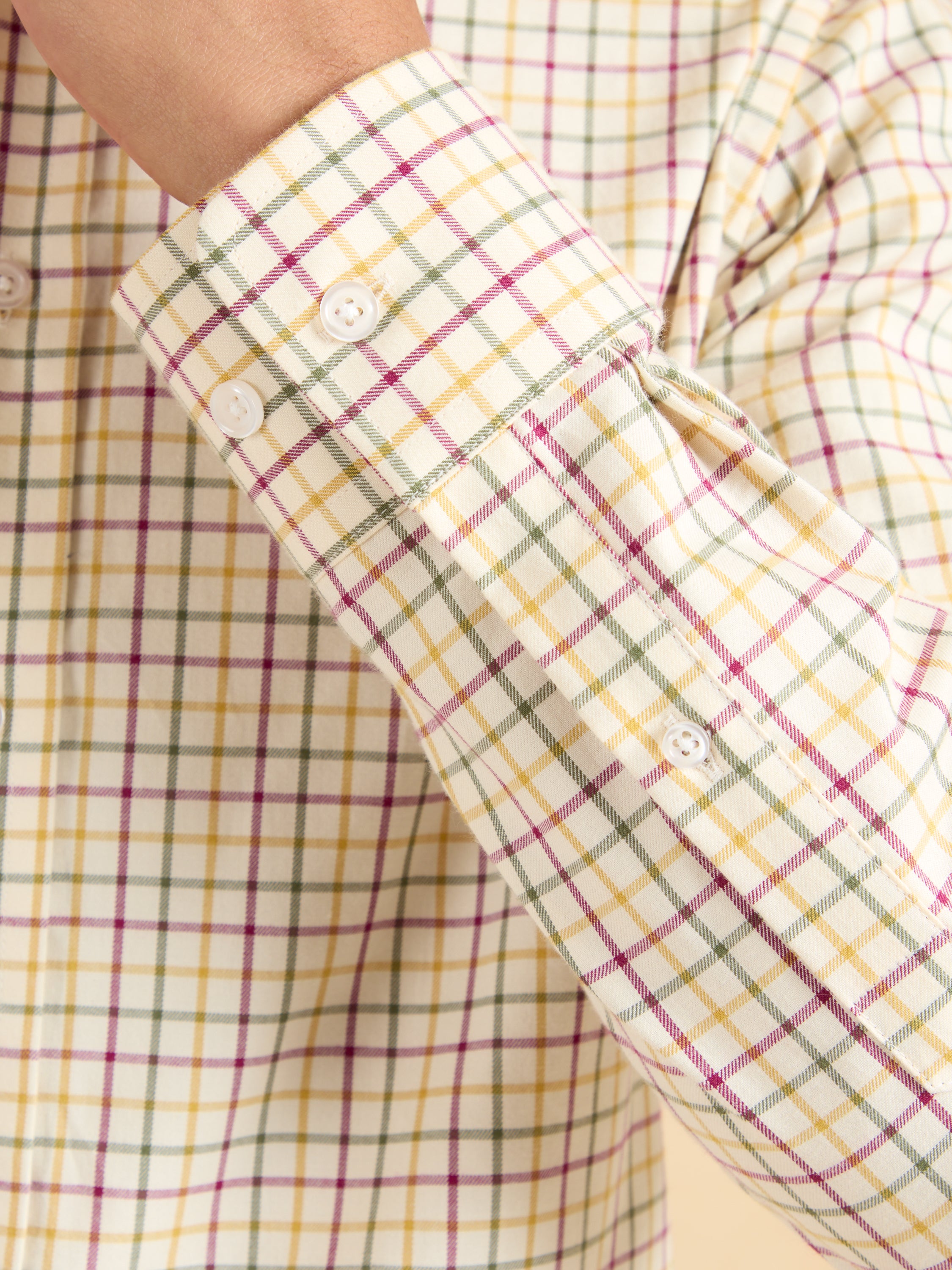 City Tattersall Shirt - Tan and Burgundy Cotton