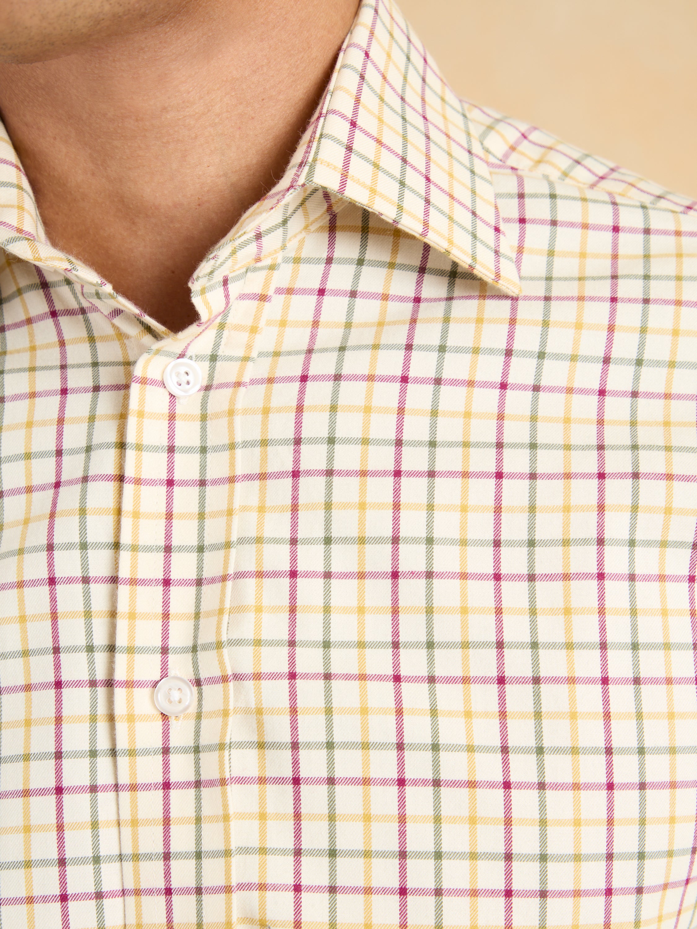 City Tattersall Shirt - Tan and Burgundy Cotton