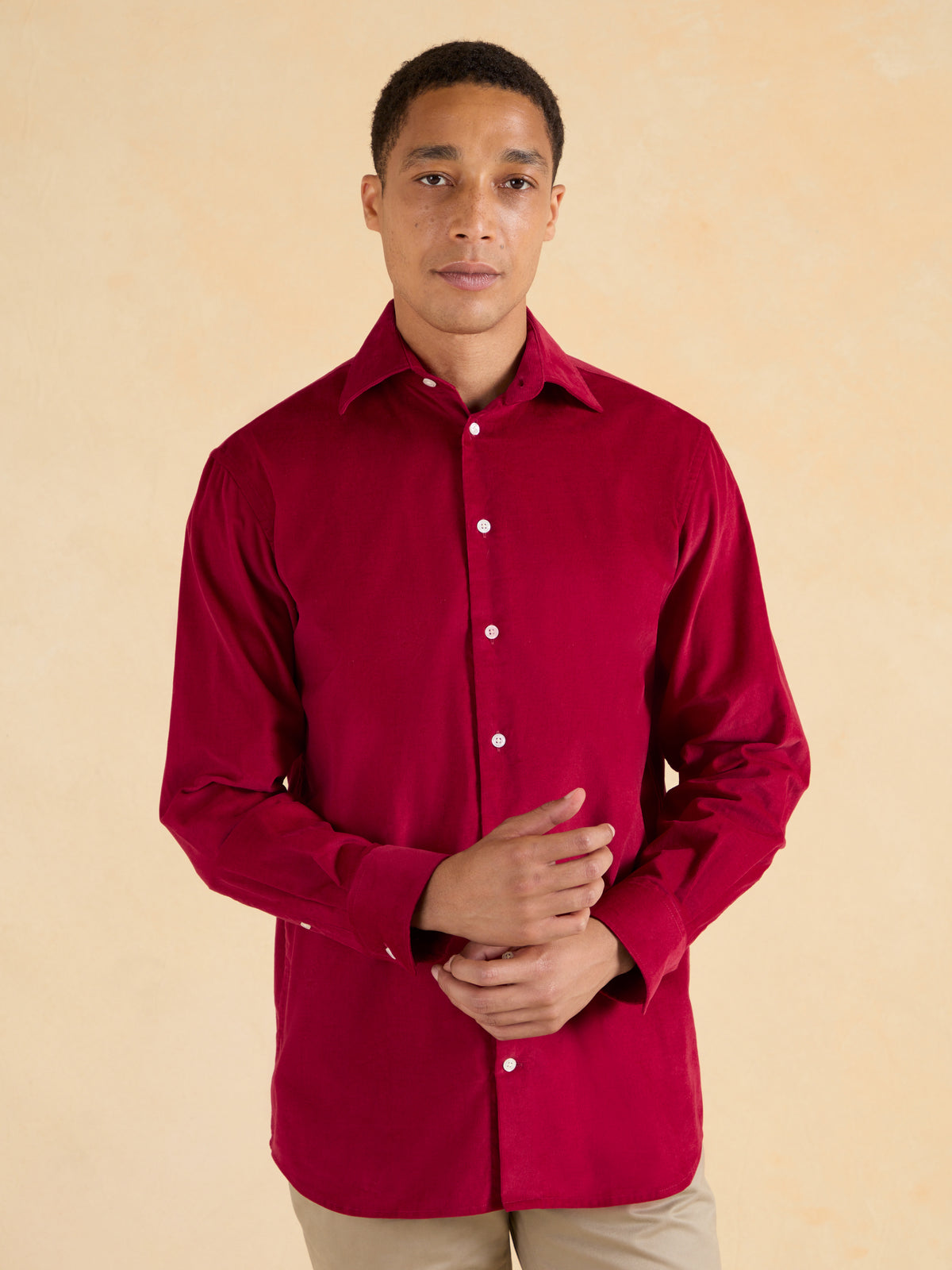 Sloane Fine Needlecord Shirt - Red Cotton