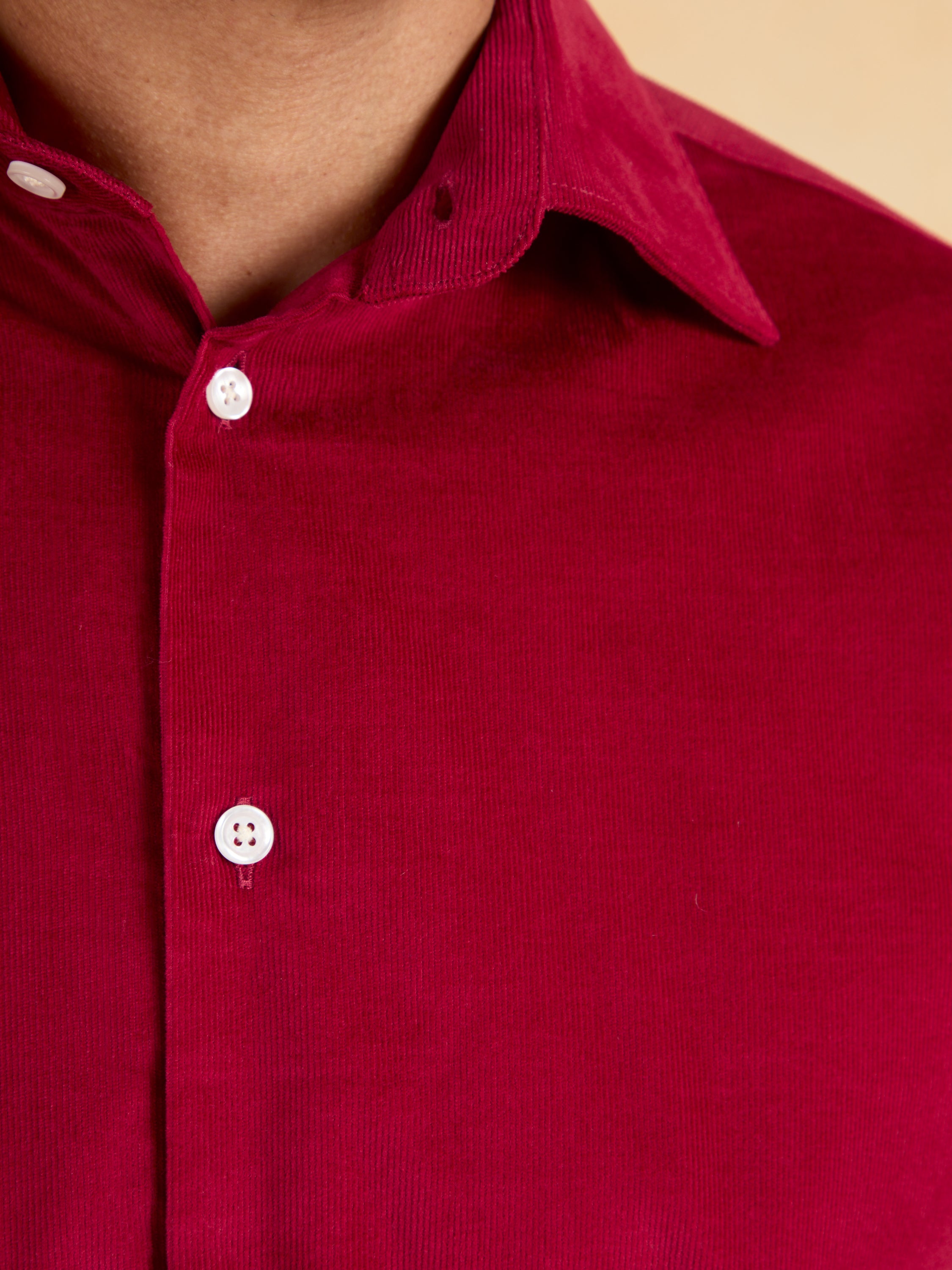 Sloane Fine Needlecord Shirt - Red Cotton