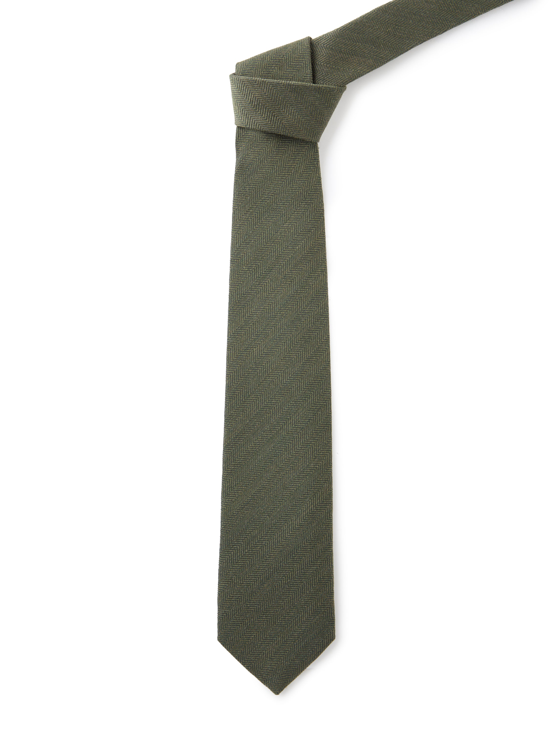 Wool & Silk Herringbone Tie - Olive