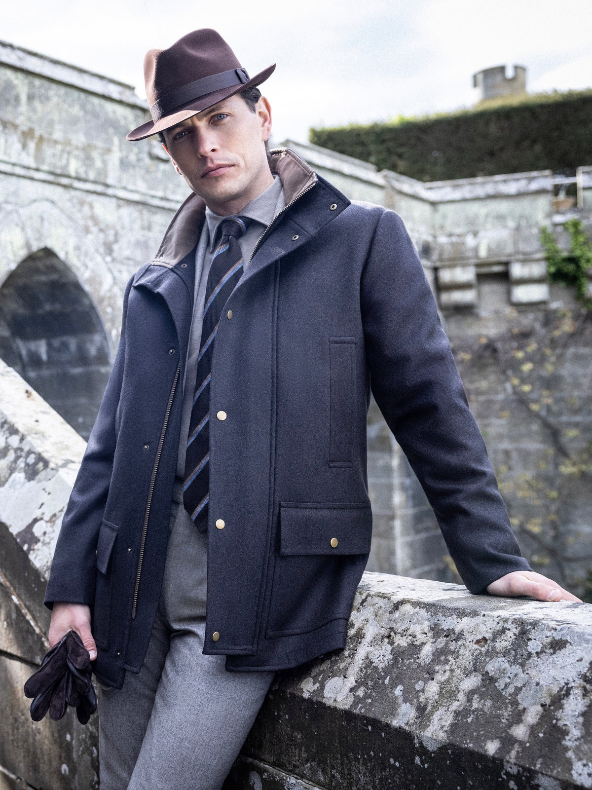 Draycott Stand-Collar Coat - Brown Double Melton Wool