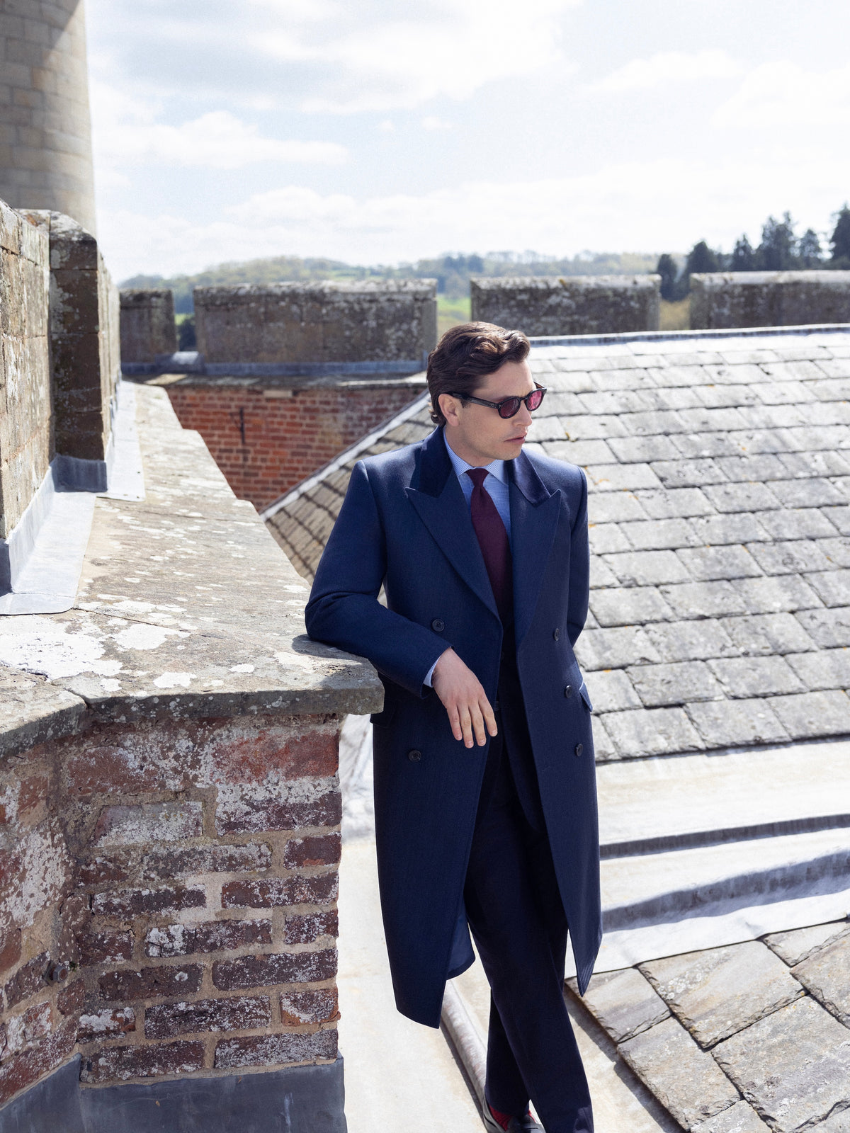 Onslow Double Breasted Covert Coat - Navy Wool