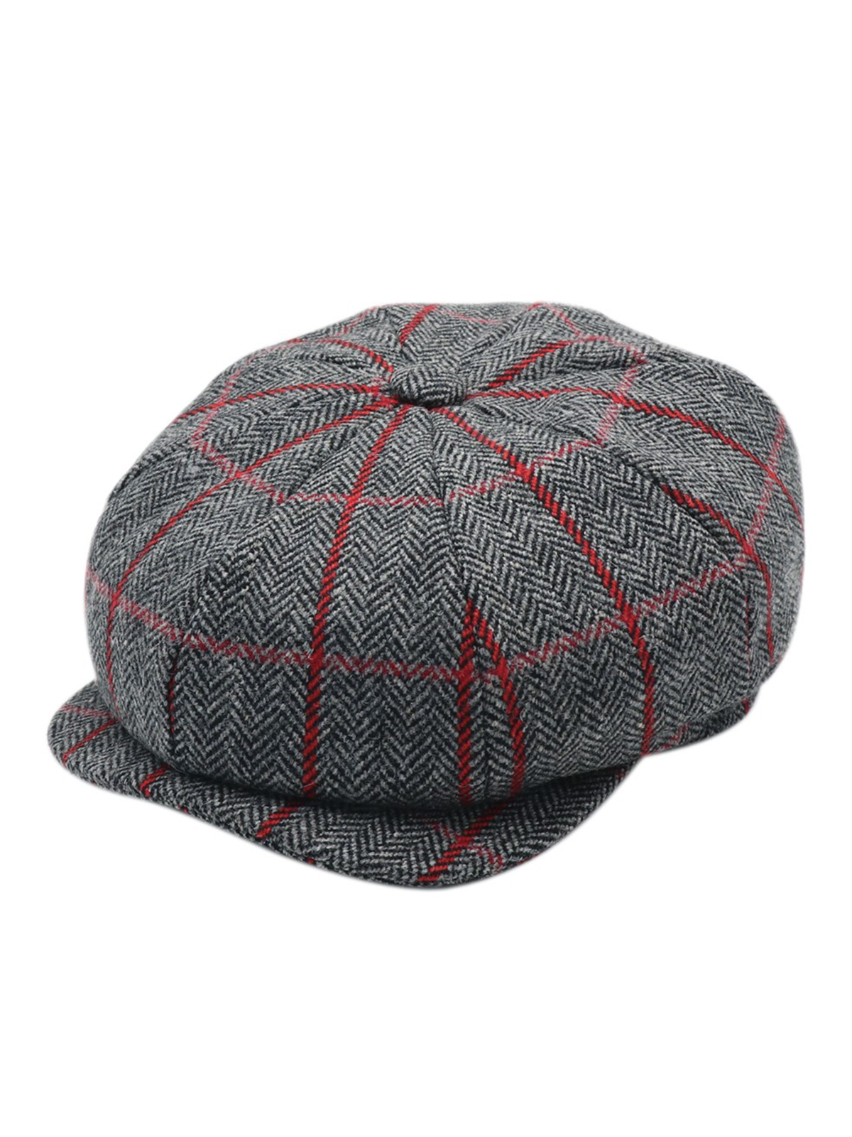 Shelby Herringbone Overcheck Tweed Cap - Grey