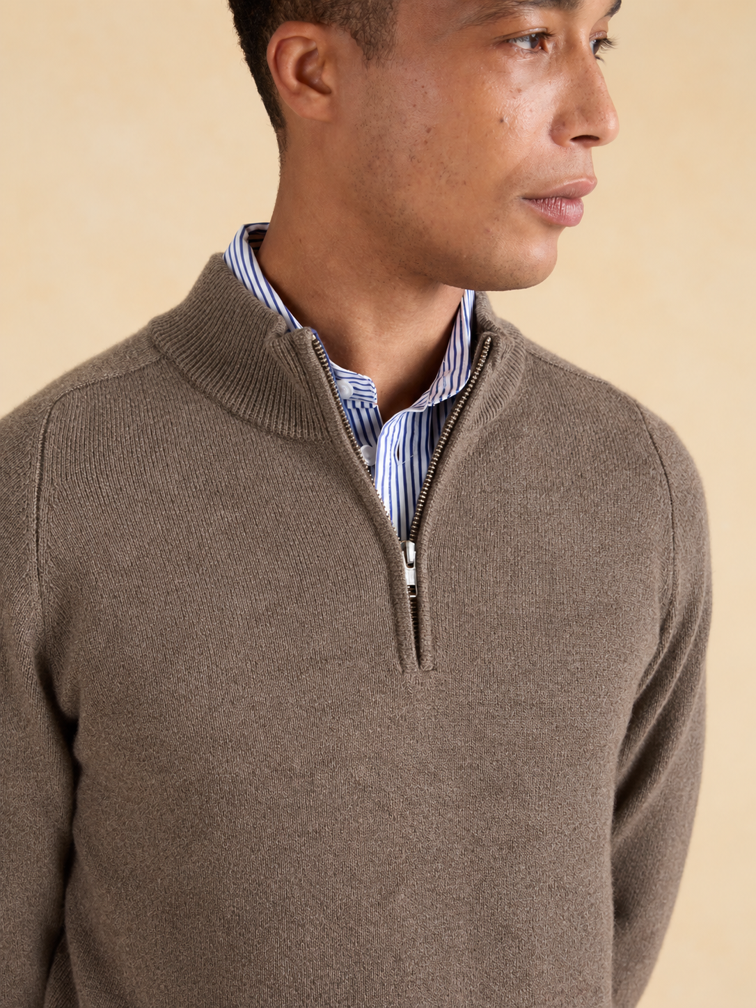 Ashbourne Quarter Zip Jumper – Taupe Lambswool