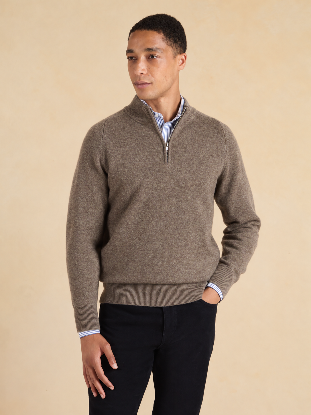 Ashbourne Quarter Zip Jumper – Taupe Lambswool