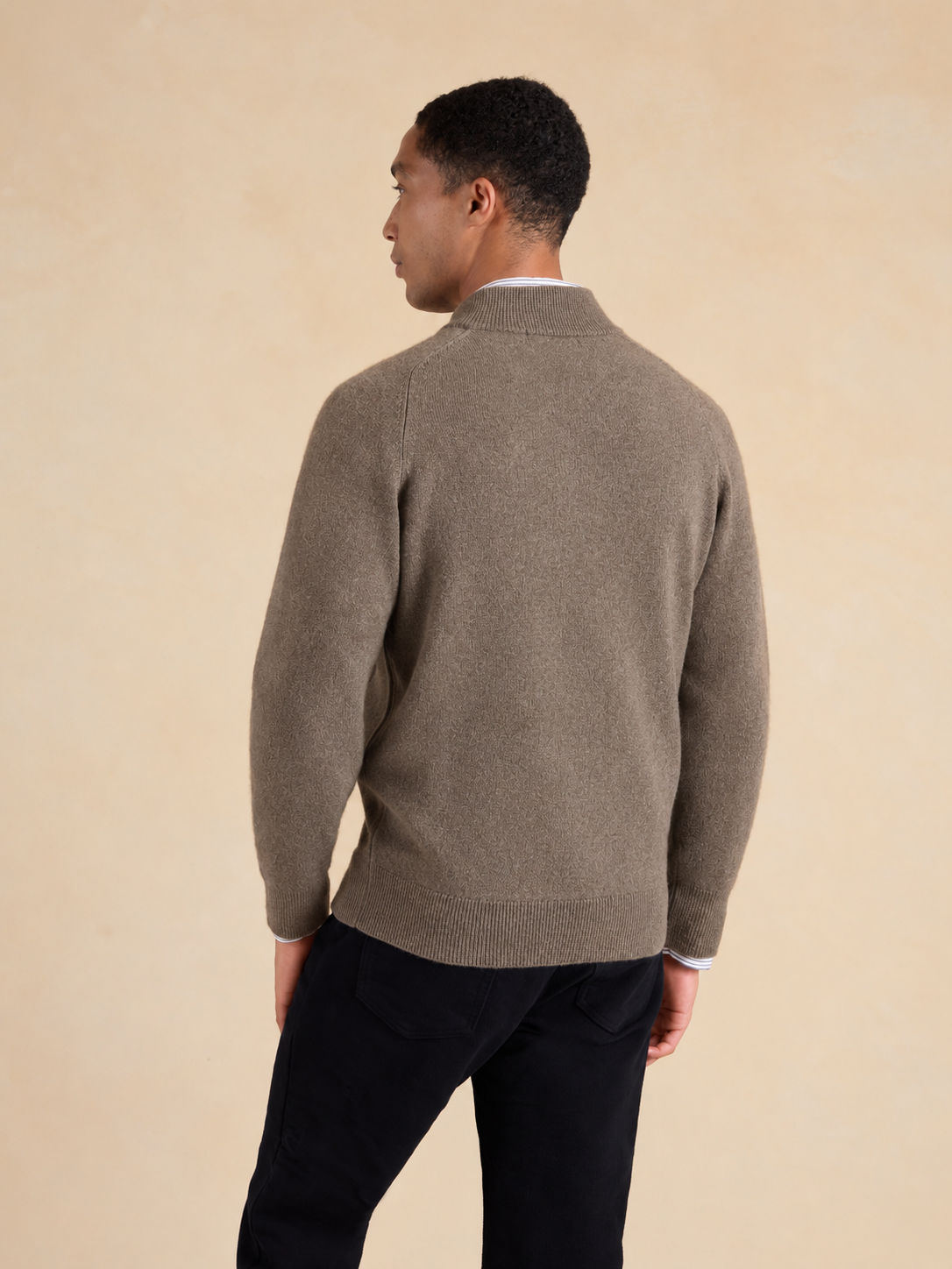 Ashbourne Quarter Zip Jumper – Taupe Lambswool
