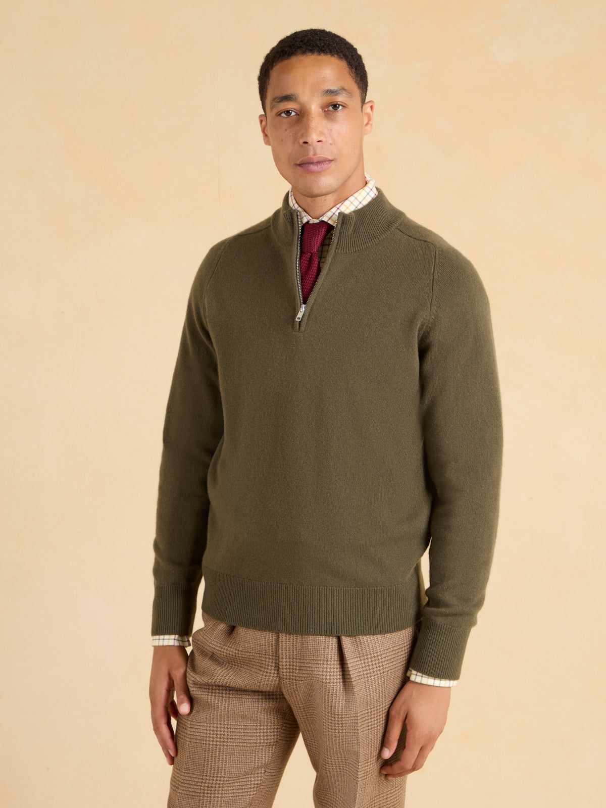 Ashbourne Quarter Zip Jumper - Dark Olive Lambswool