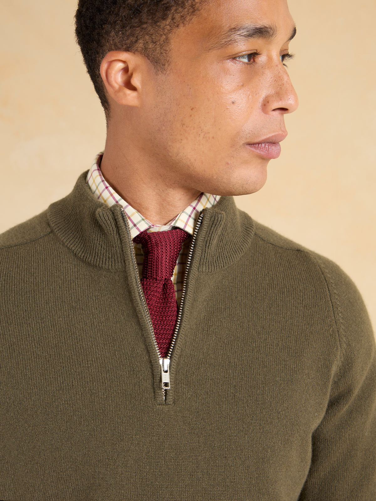 Ashbourne Quarter Zip Jumper - Dark Olive Lambswool