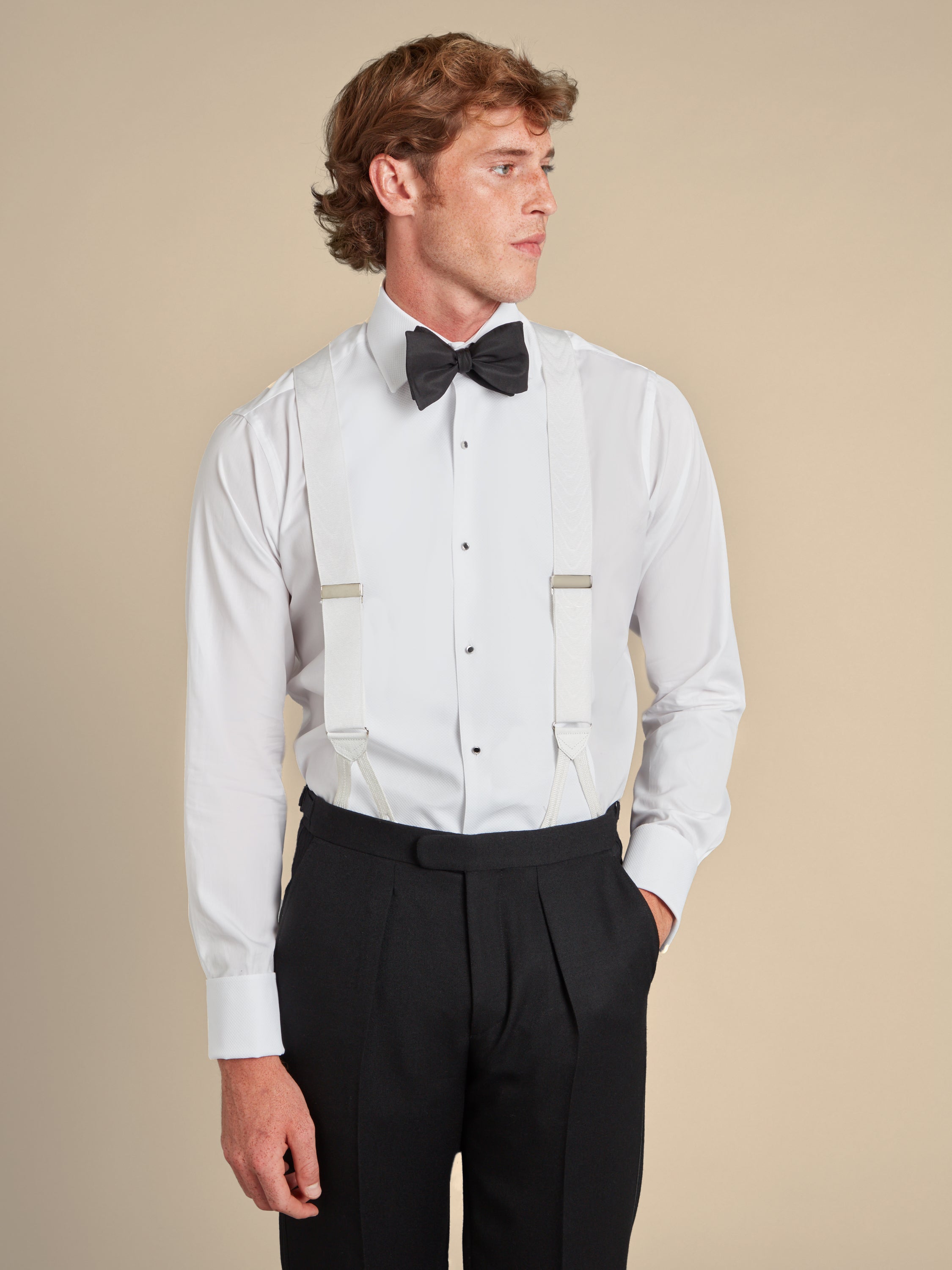 Braces Hire - White Moire Silk