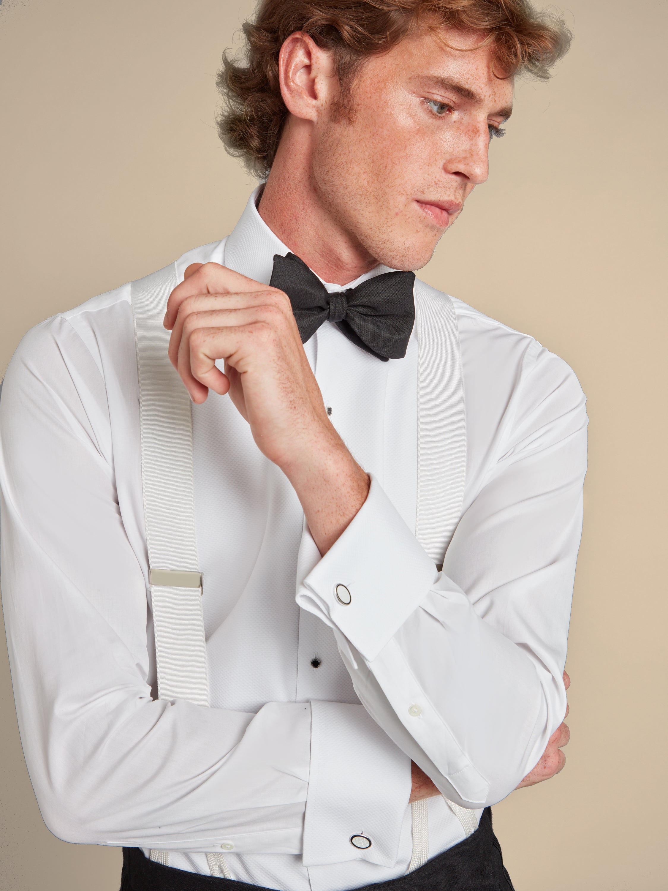 Braces Hire - White Moire Silk