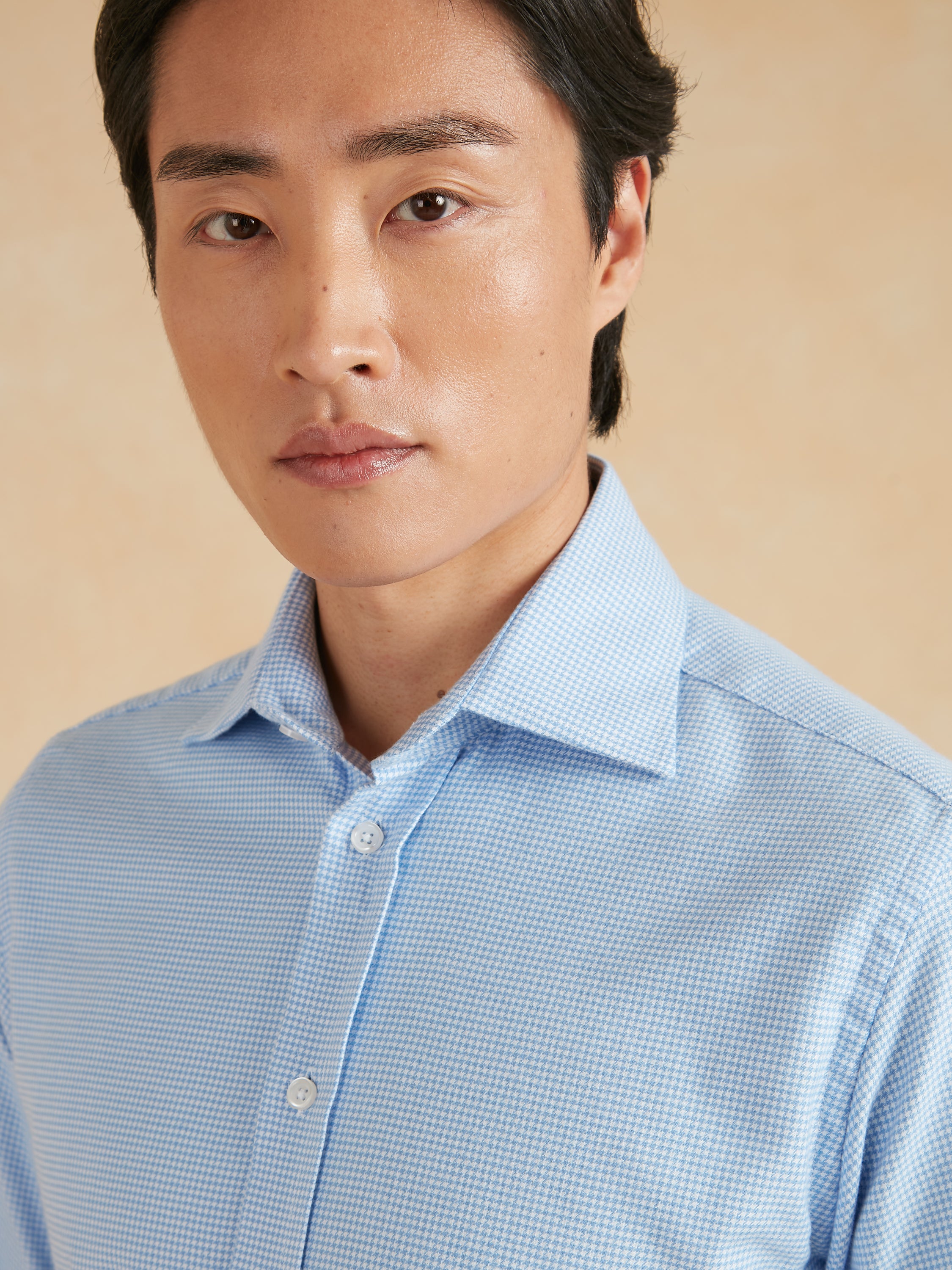 Cashmere Blend Puppytooth Shirt - Blue