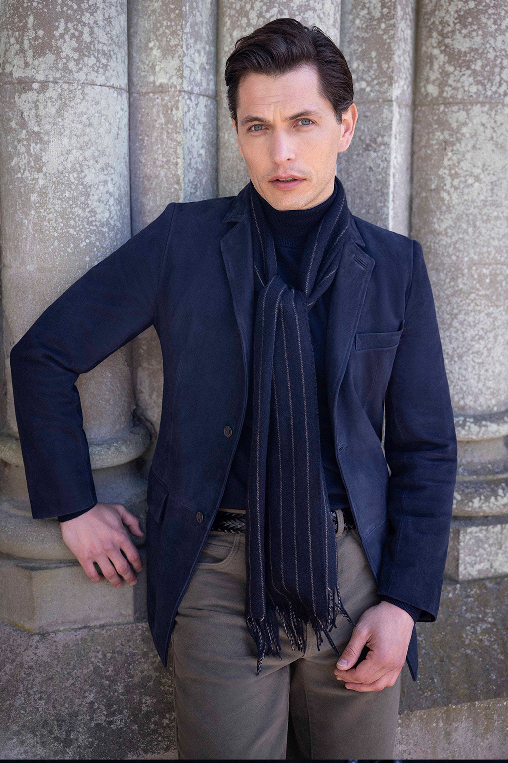 Chalk Stripe Scarf - Navy