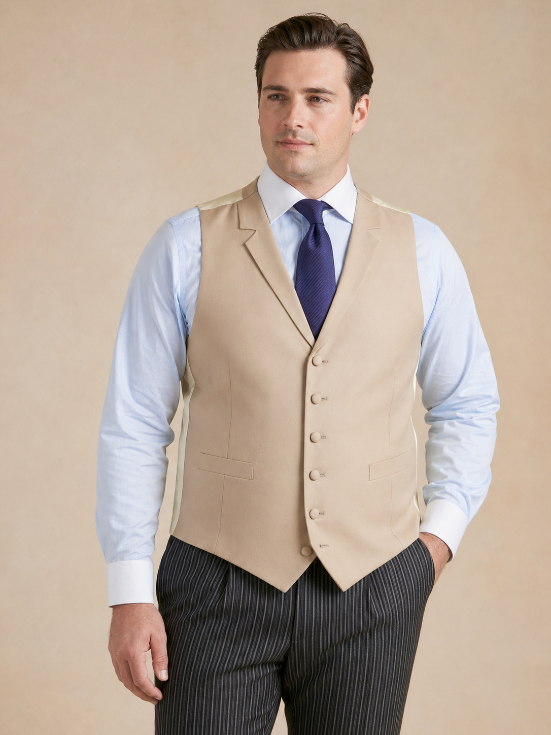 Single Breasted Wool Waistcoat - Buff (Extended Sizing)